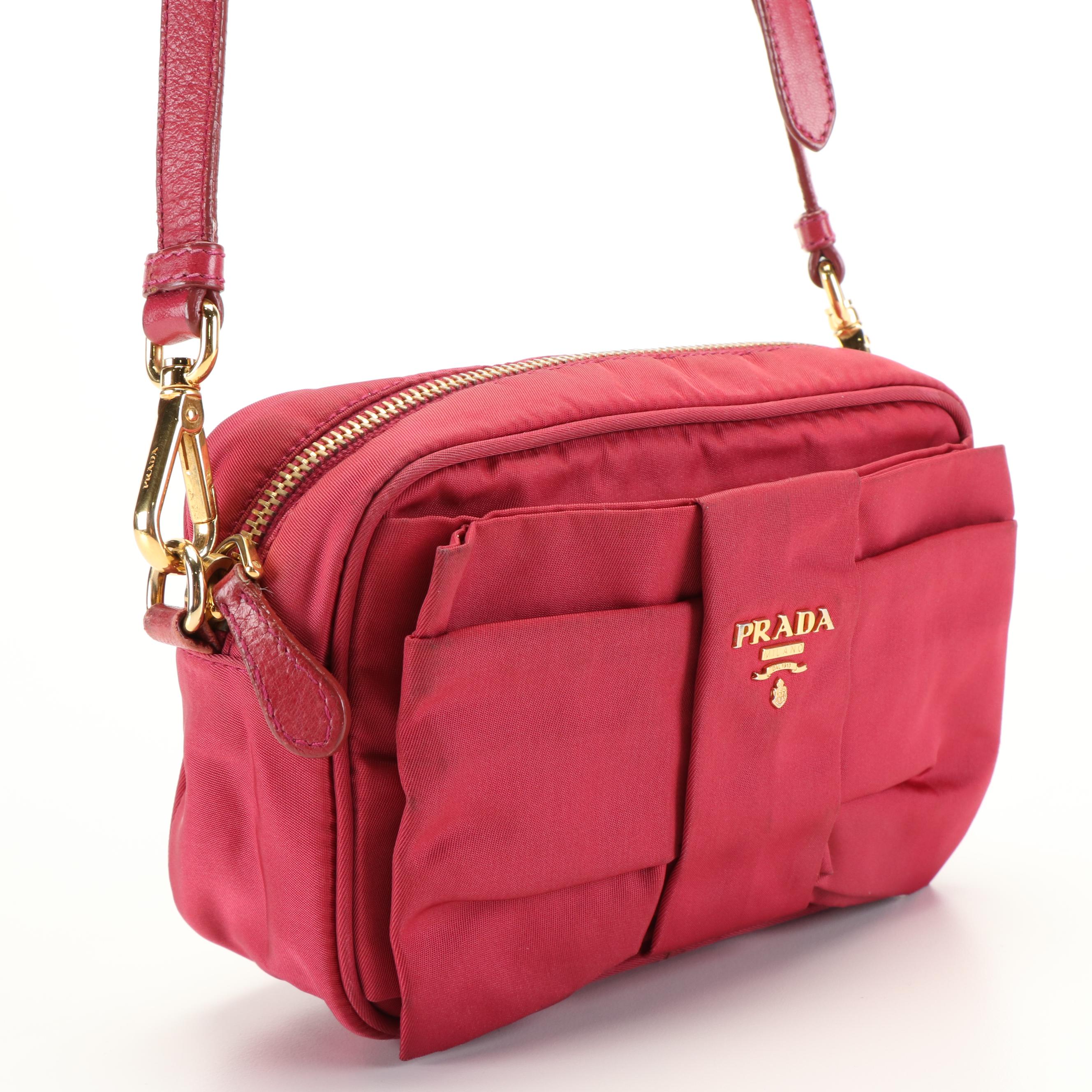 Prada Bow 2 Way Crossbody Fuchsia Tessuto Shoulder Bag