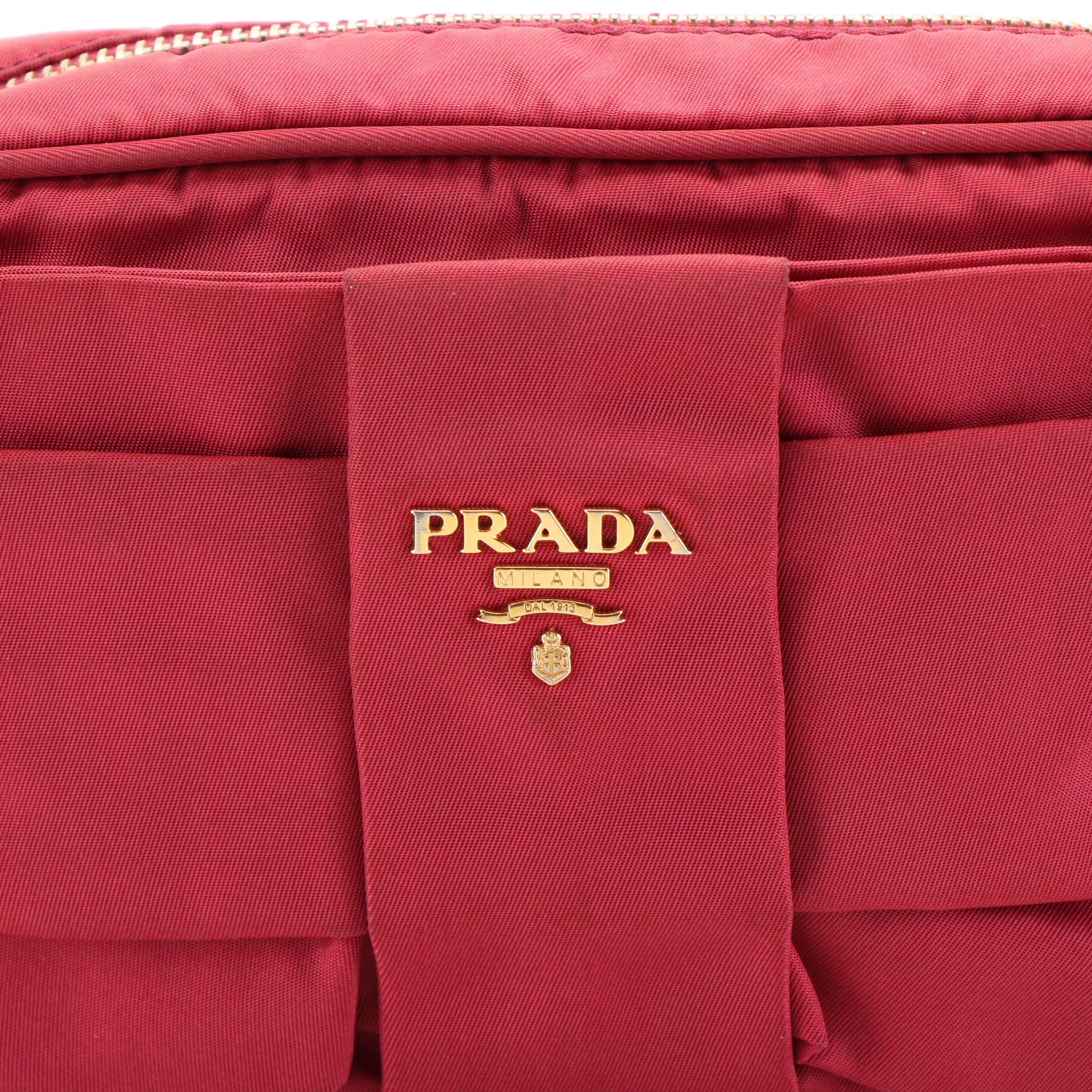 Prada Bow 2 Way Crossbody Fuchsia Tessuto Shoulder Bag