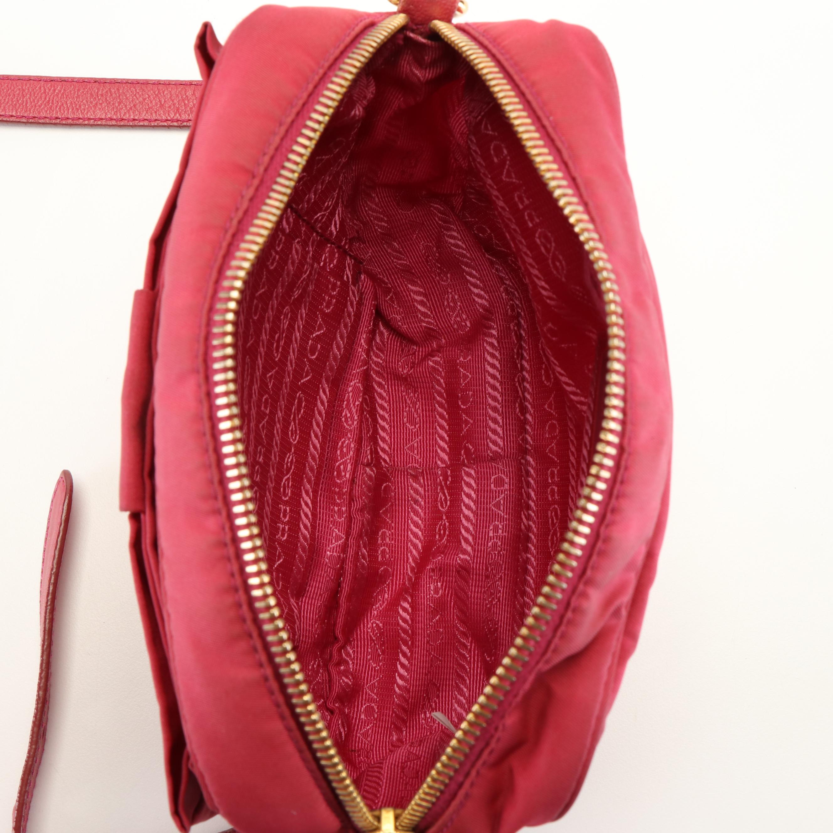 Prada Bow 2 Way Crossbody Fuchsia Tessuto Shoulder Bag