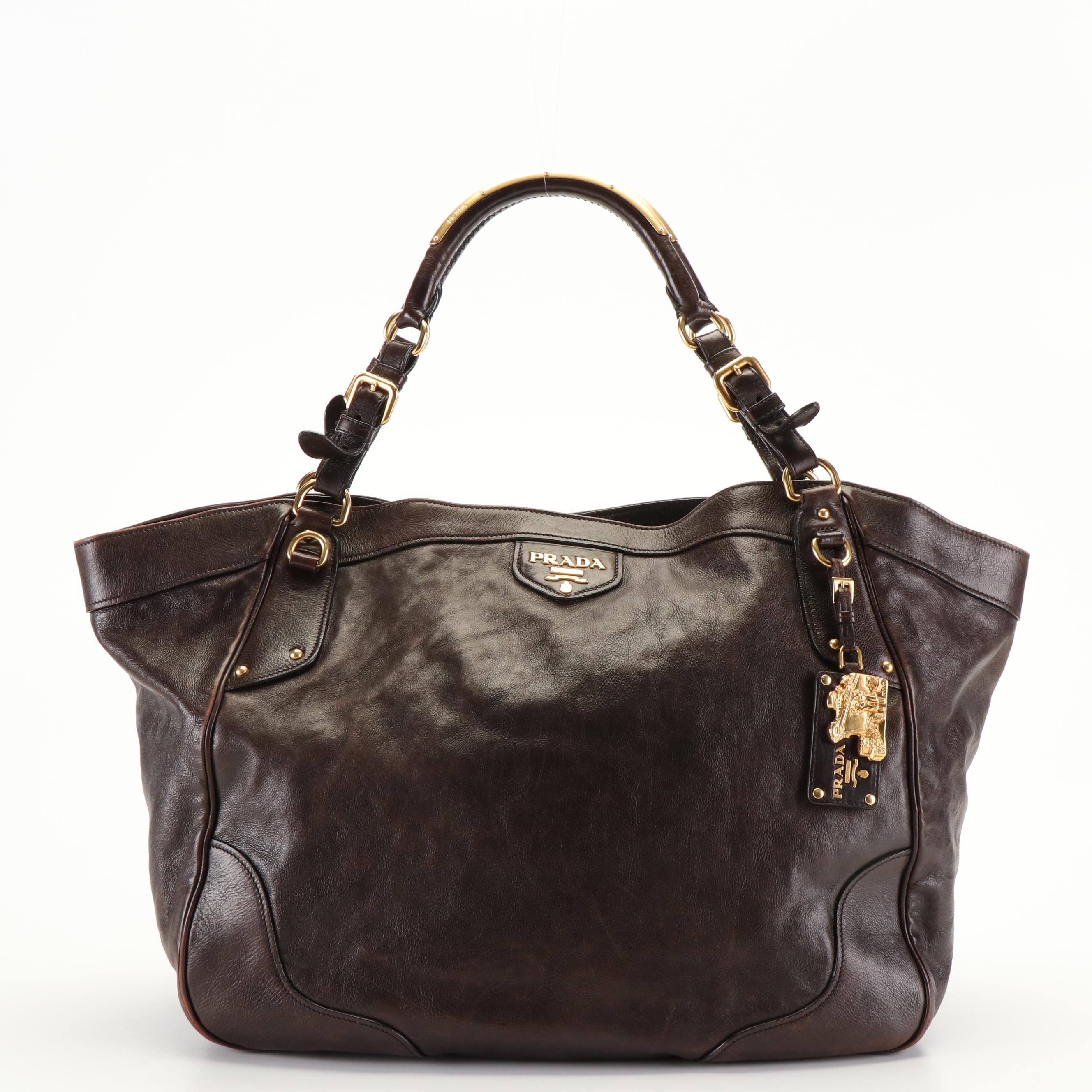 Prada Shoulder Bag in Brown Glacé Calf Leather