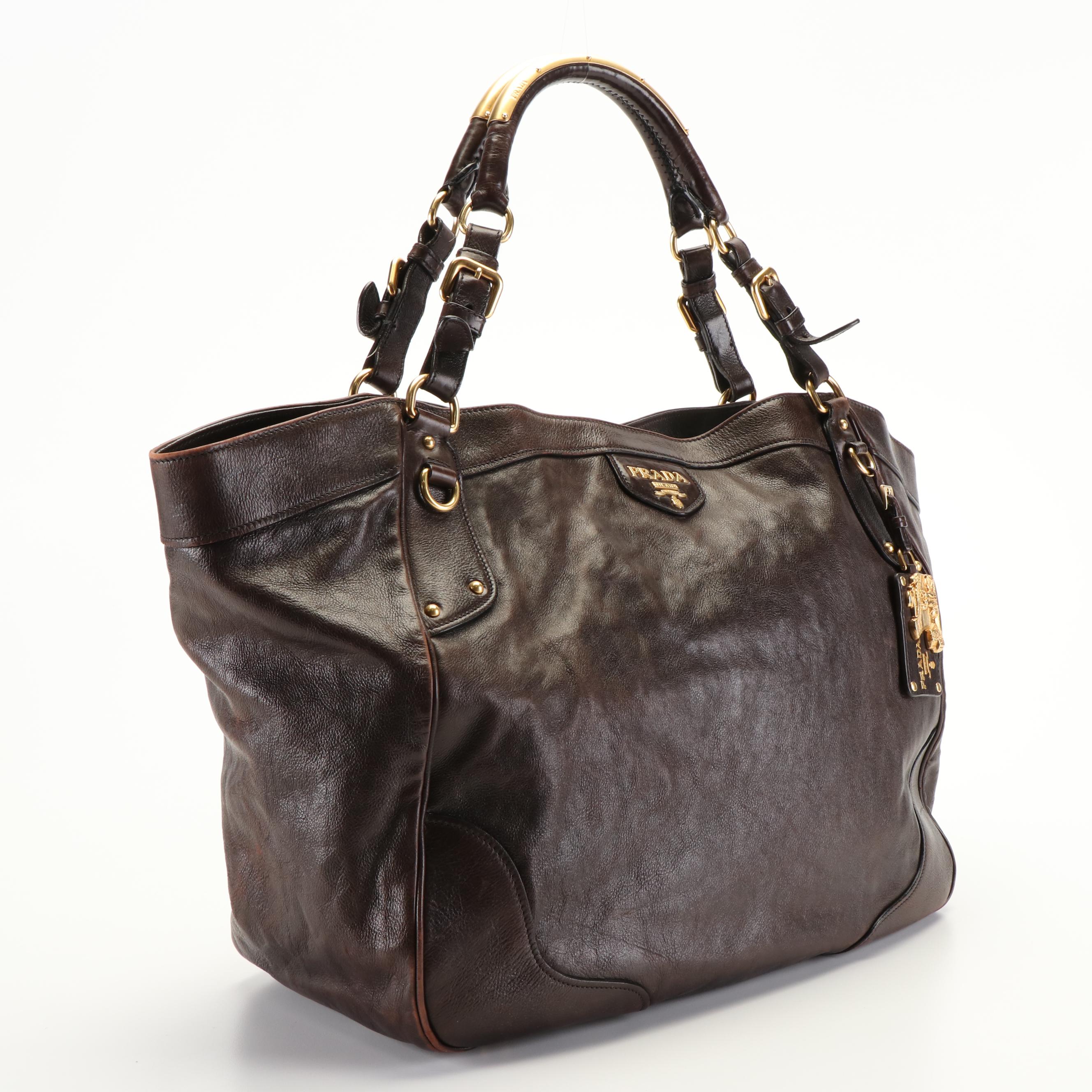 Prada Shoulder Bag in Brown Glacé Calf Leather