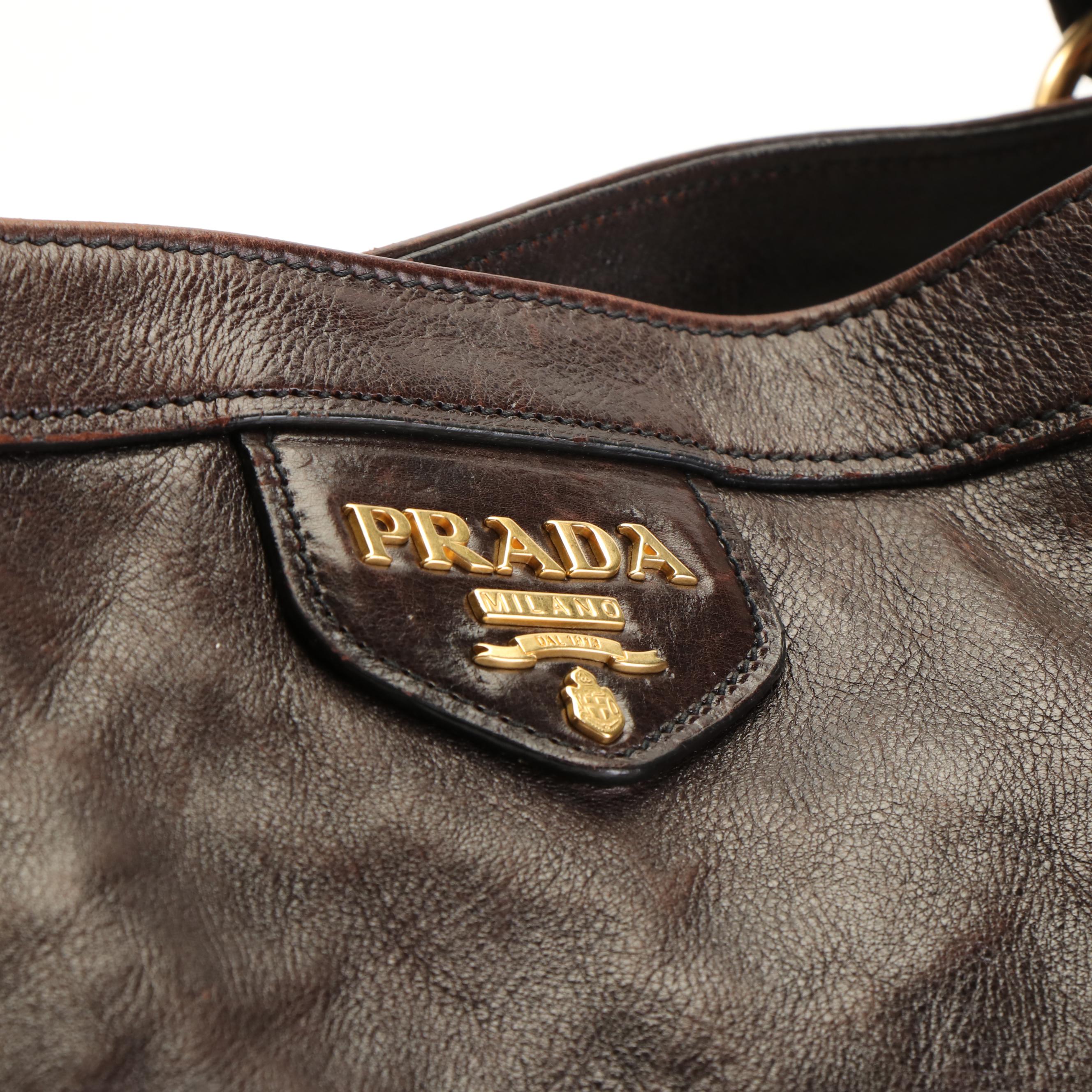 Prada Shoulder Bag in Brown Glacé Calf Leather