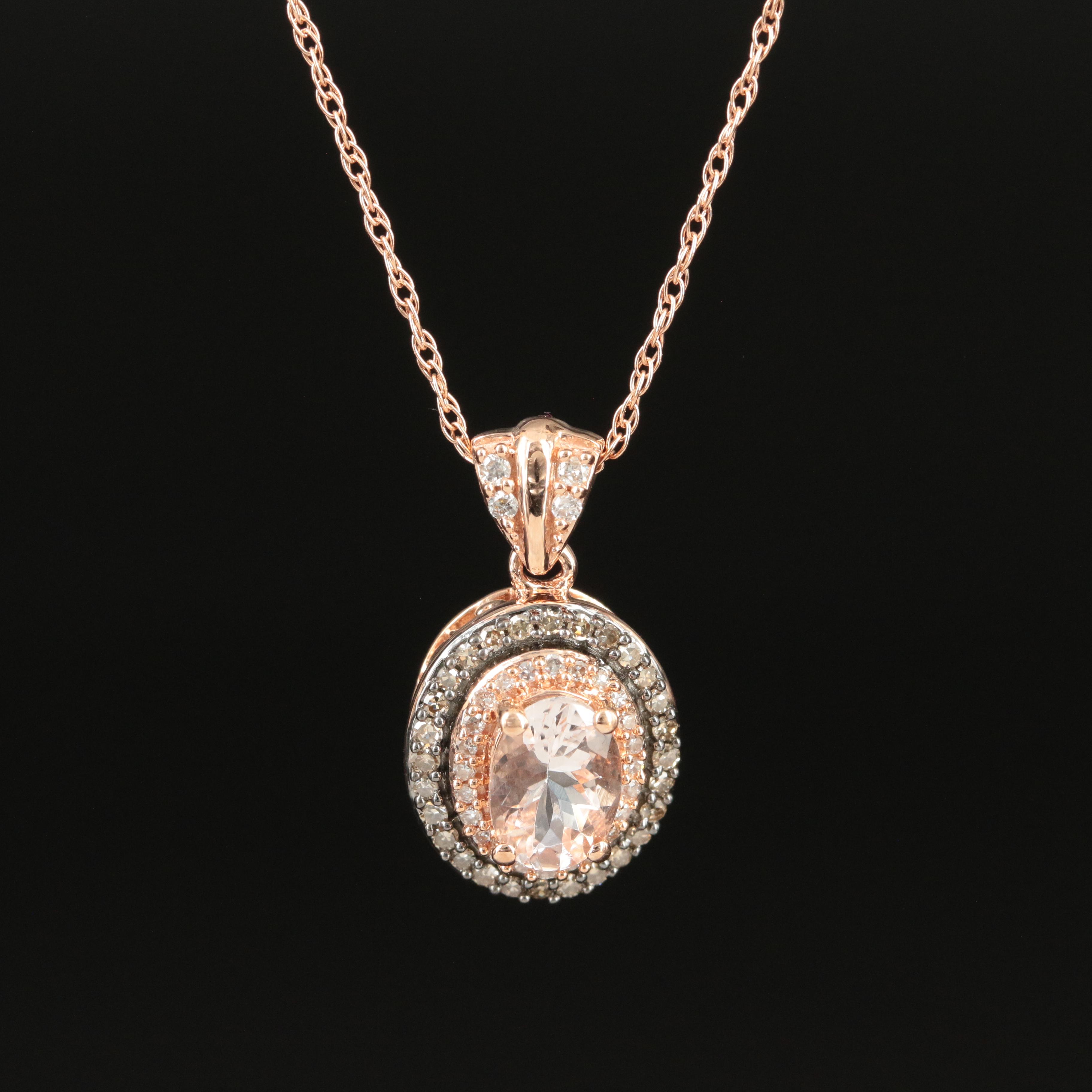 14K Rose Gold Morganite and Lab Grown Diamond Pendant Necklace