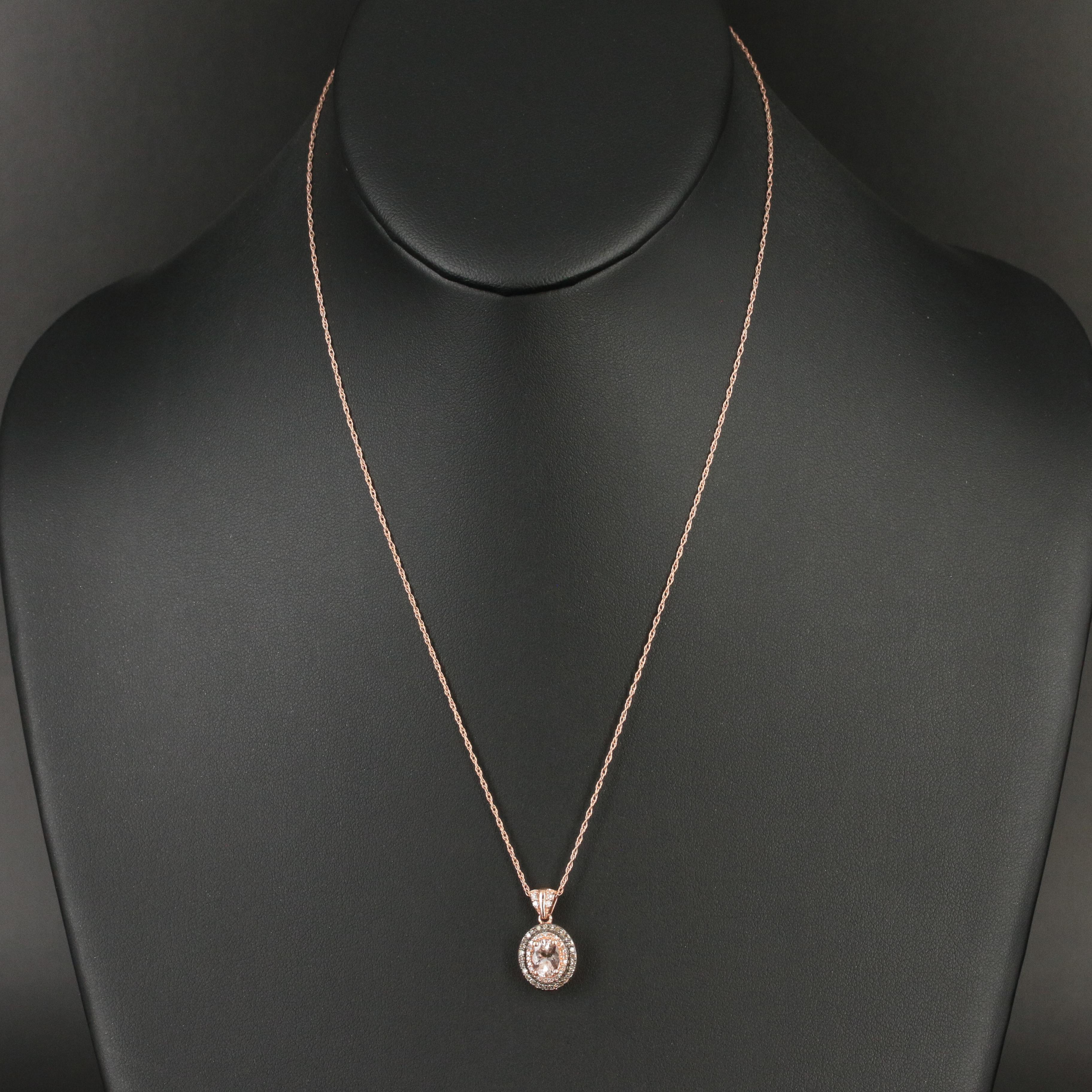 14K Rose Gold Morganite and Lab Grown Diamond Pendant Necklace