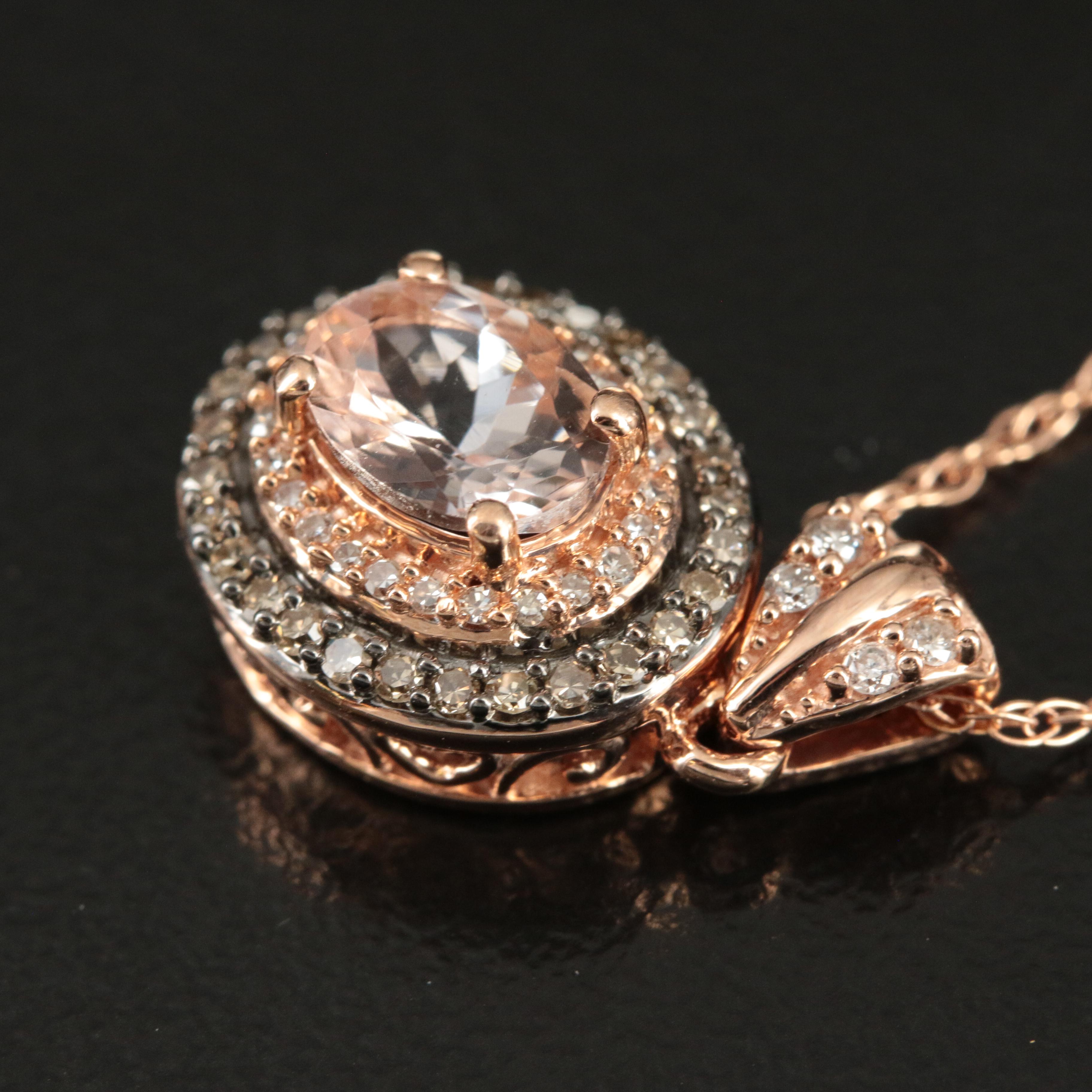 14K Rose Gold Morganite and Lab Grown Diamond Pendant Necklace