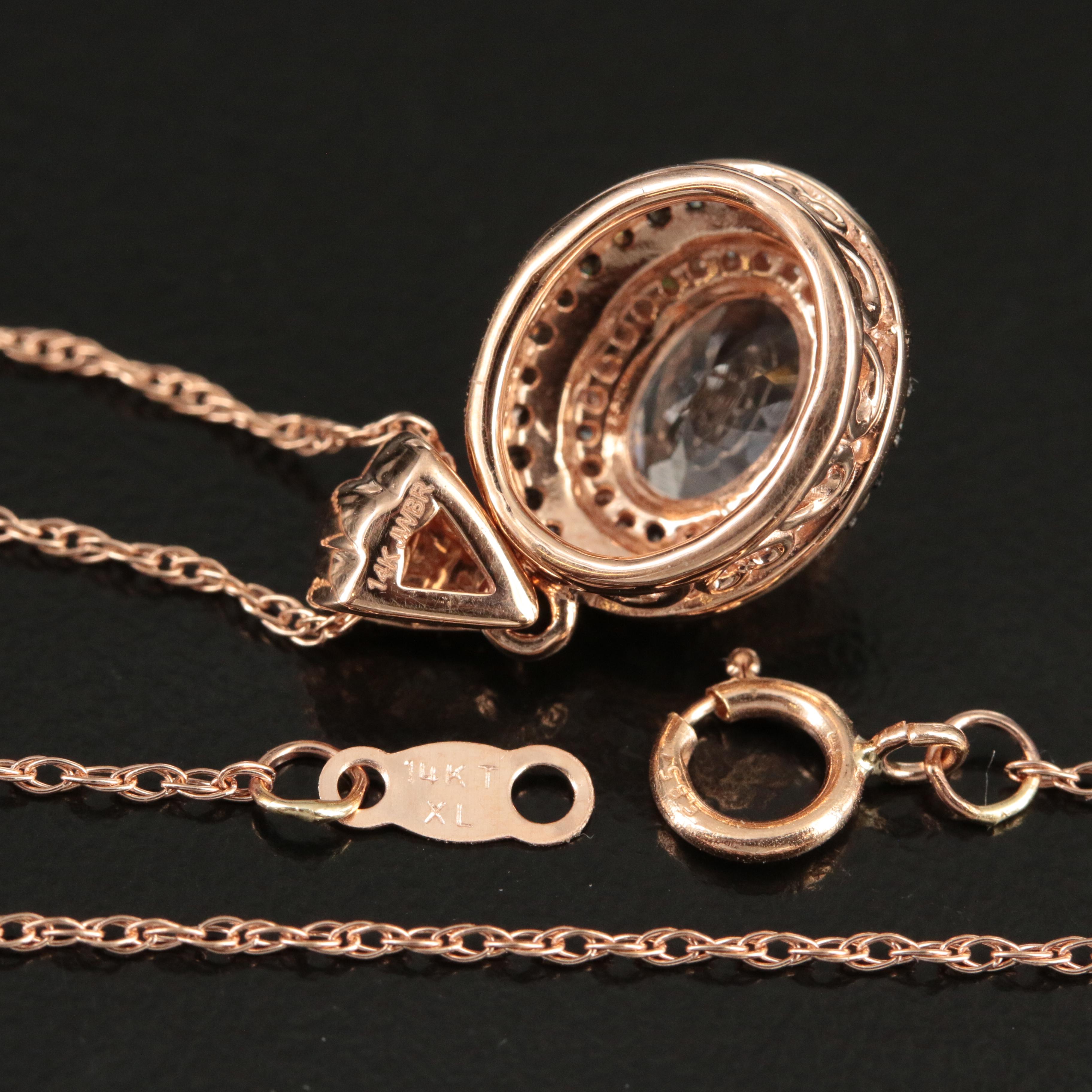 14K Rose Gold Morganite and Lab Grown Diamond Pendant Necklace