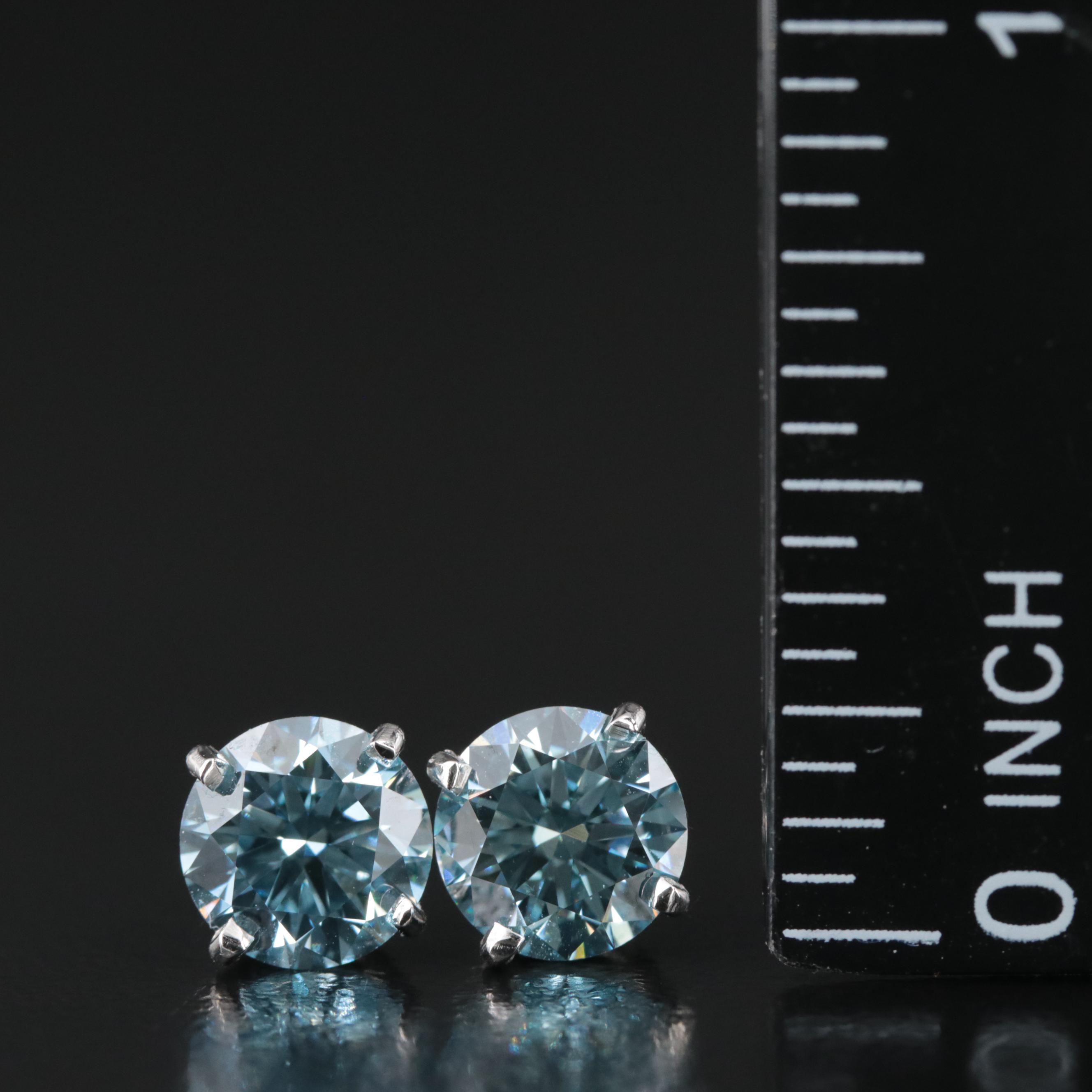 Platinum 2.75 CTW (Origin Undetermined) Fancy Blue Diamond Stud Earrings