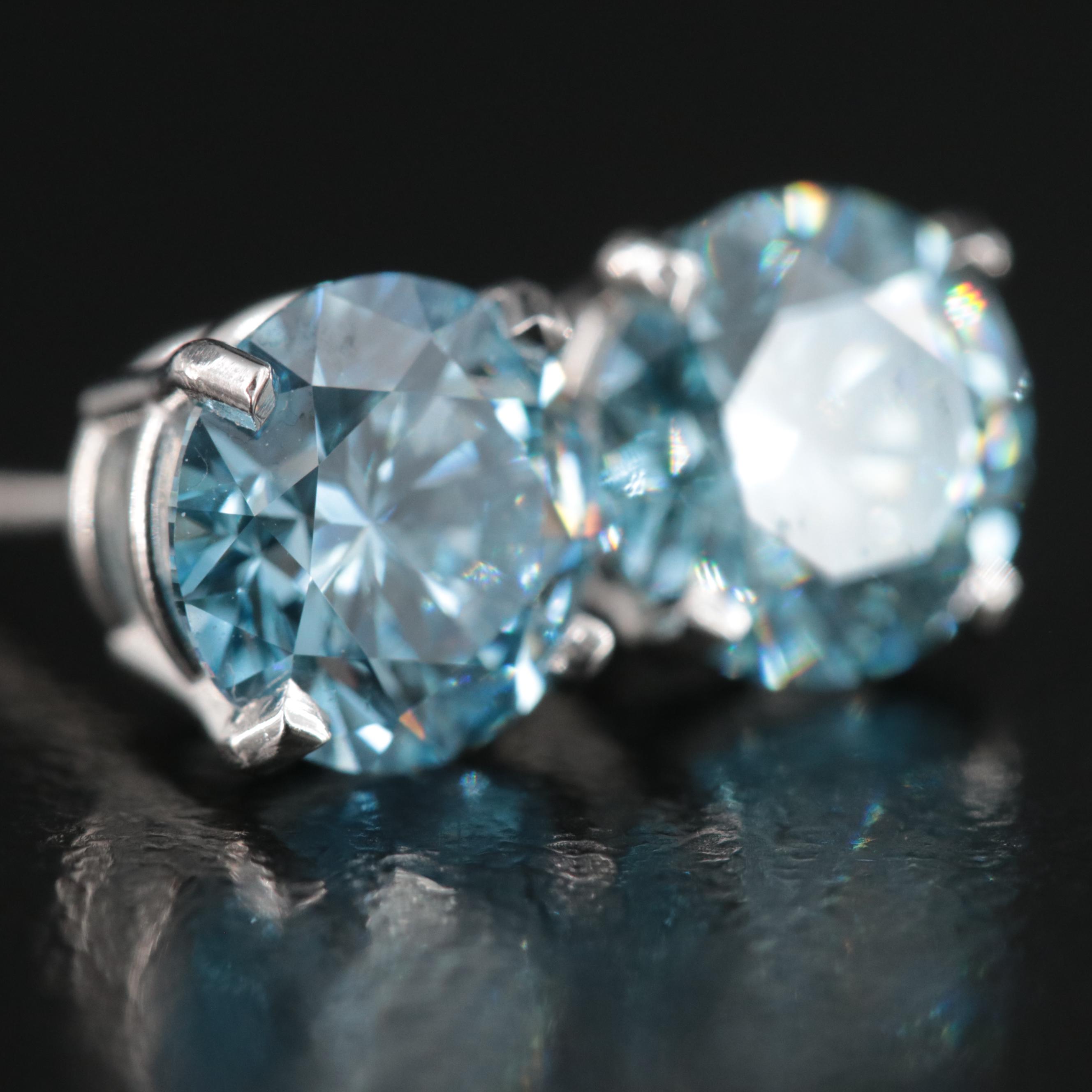Platinum 2.75 CTW (Origin Undetermined) Fancy Blue Diamond Stud Earrings