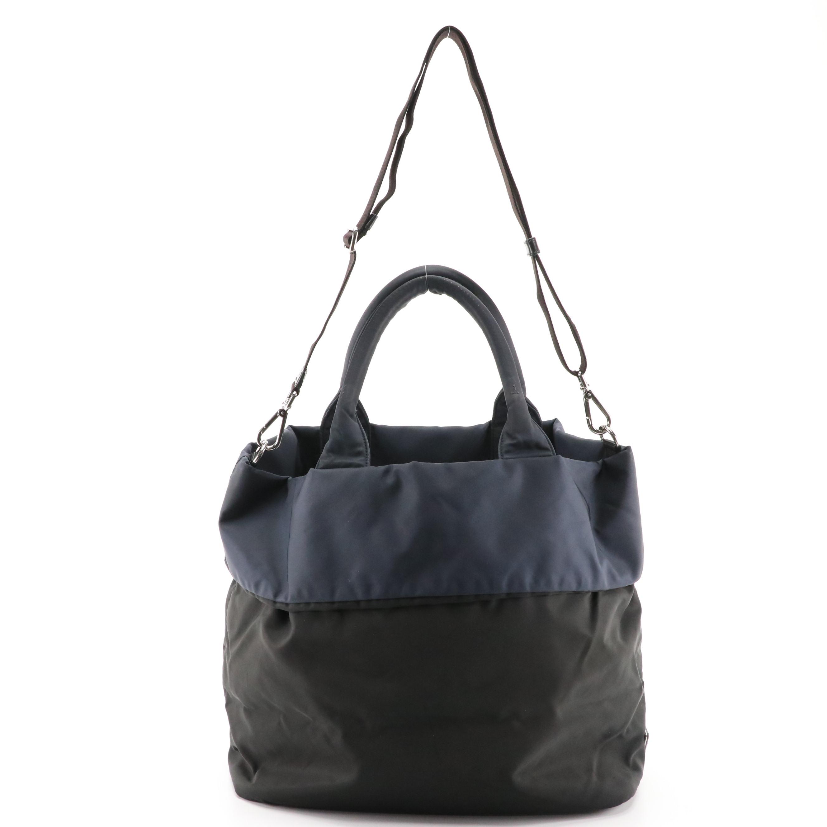 Prada Black and Navy Blue Nylon Reversible Two-Way Tote Bag