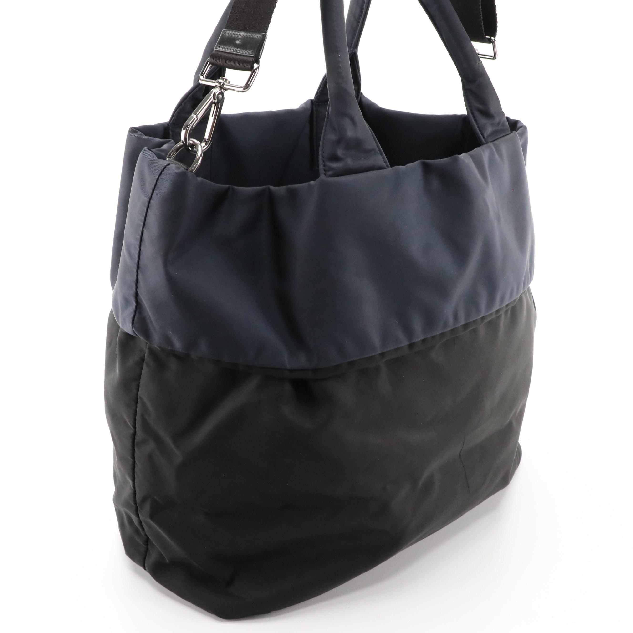 Prada Black and Navy Blue Nylon Reversible Two-Way Tote Bag