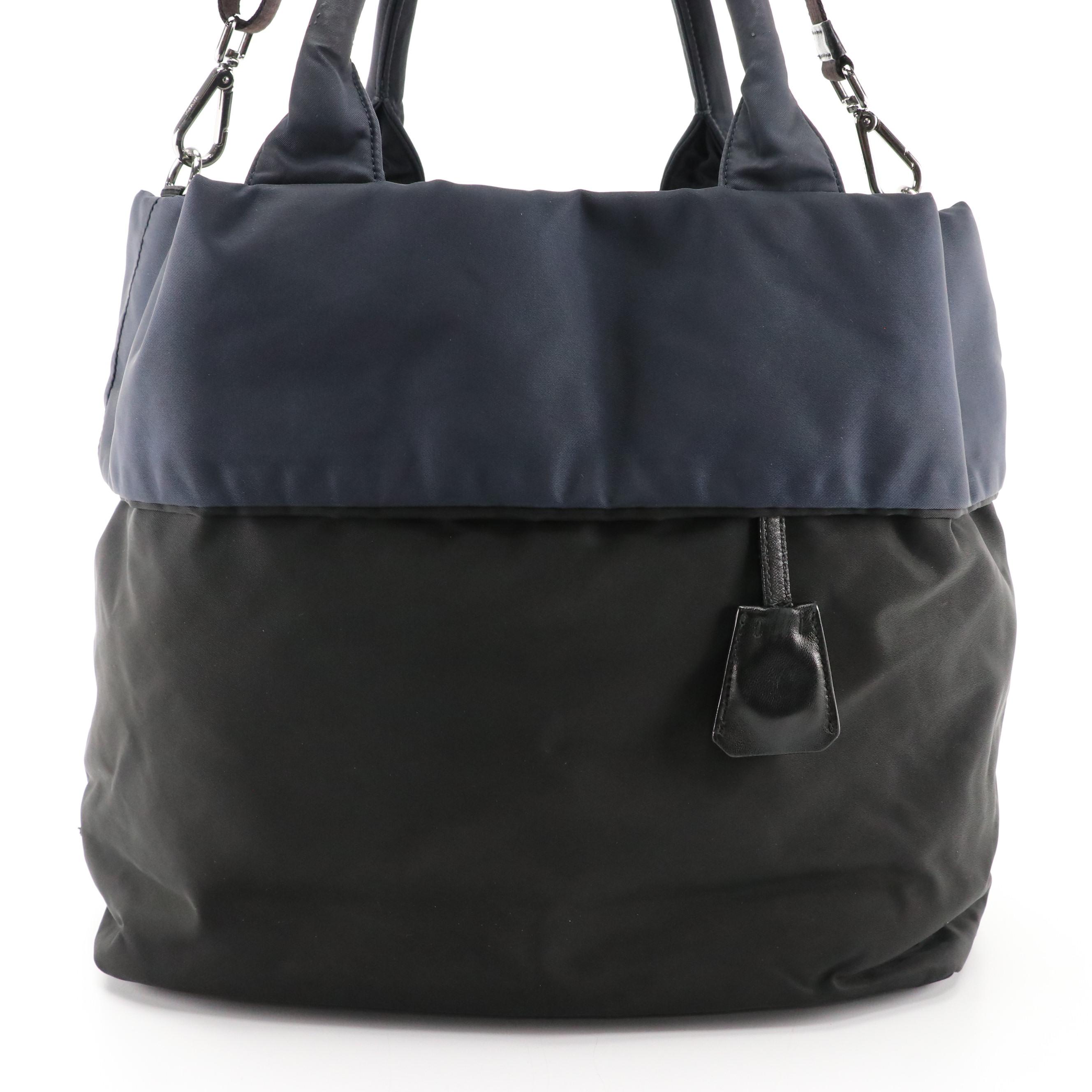 Prada Black and Navy Blue Nylon Reversible Two-Way Tote Bag
