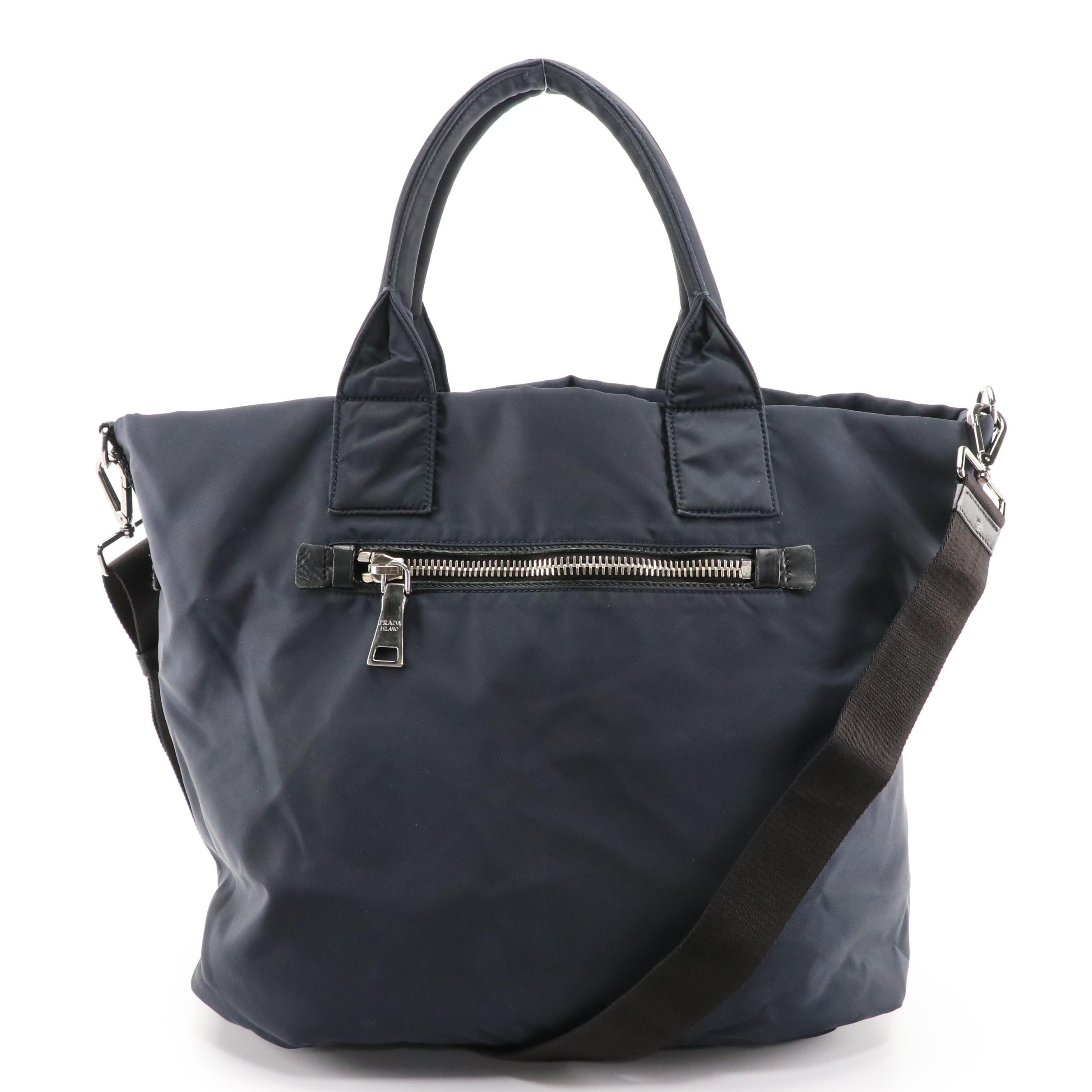 Prada Black and Navy Blue Nylon Reversible Two-Way Tote Bag