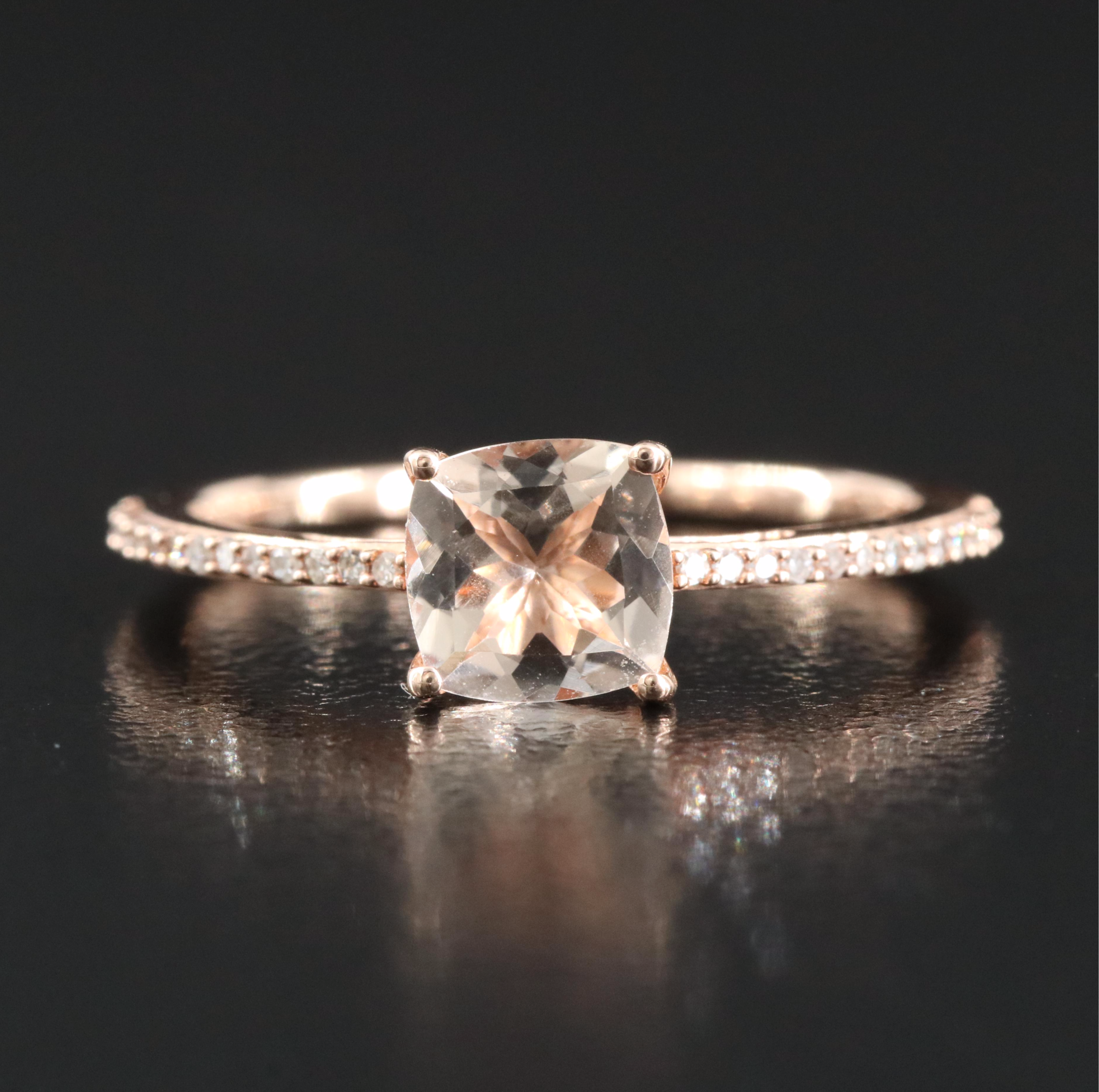 10K Rose Gold Morganite and Diamond Ring