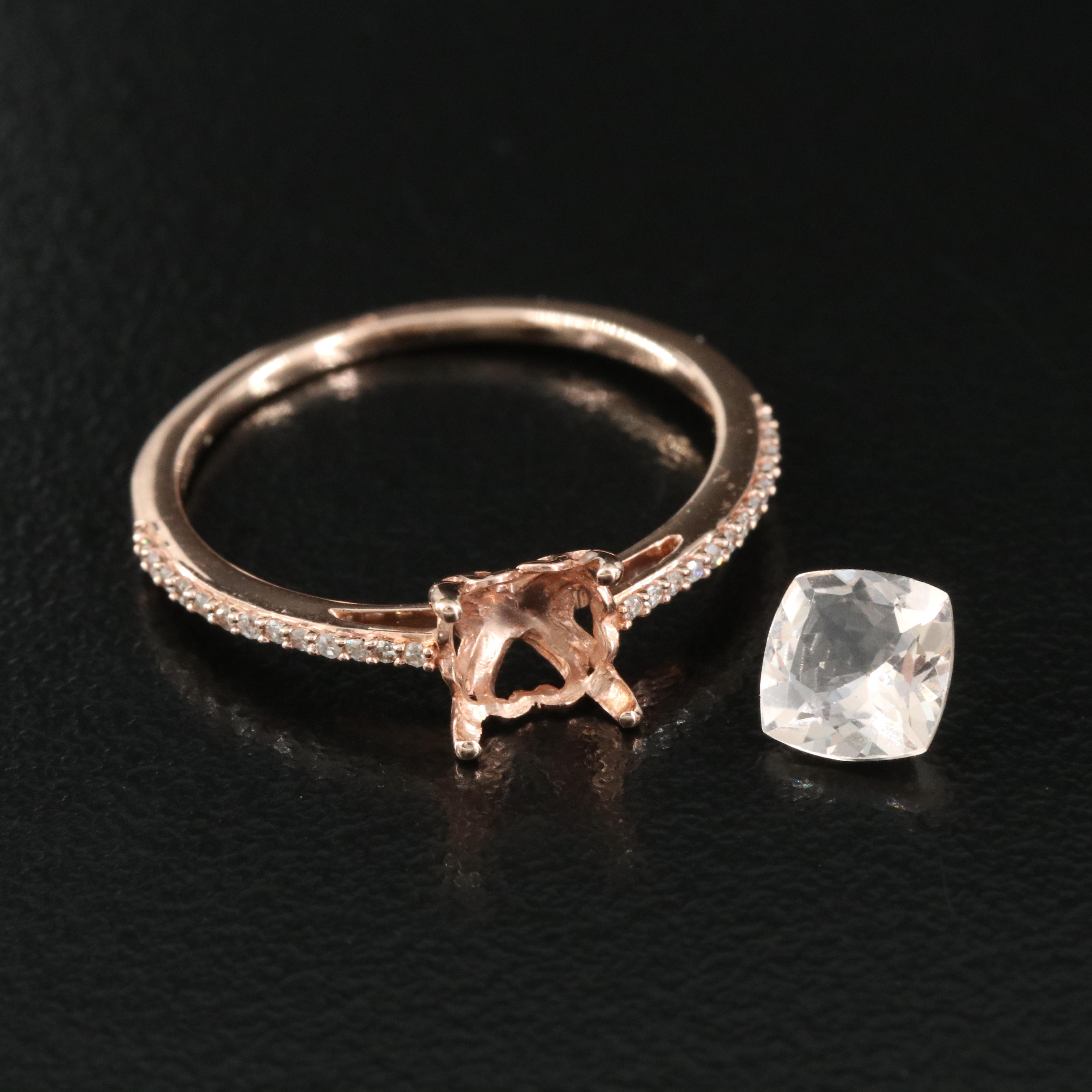 10K Rose Gold Morganite and Diamond Ring