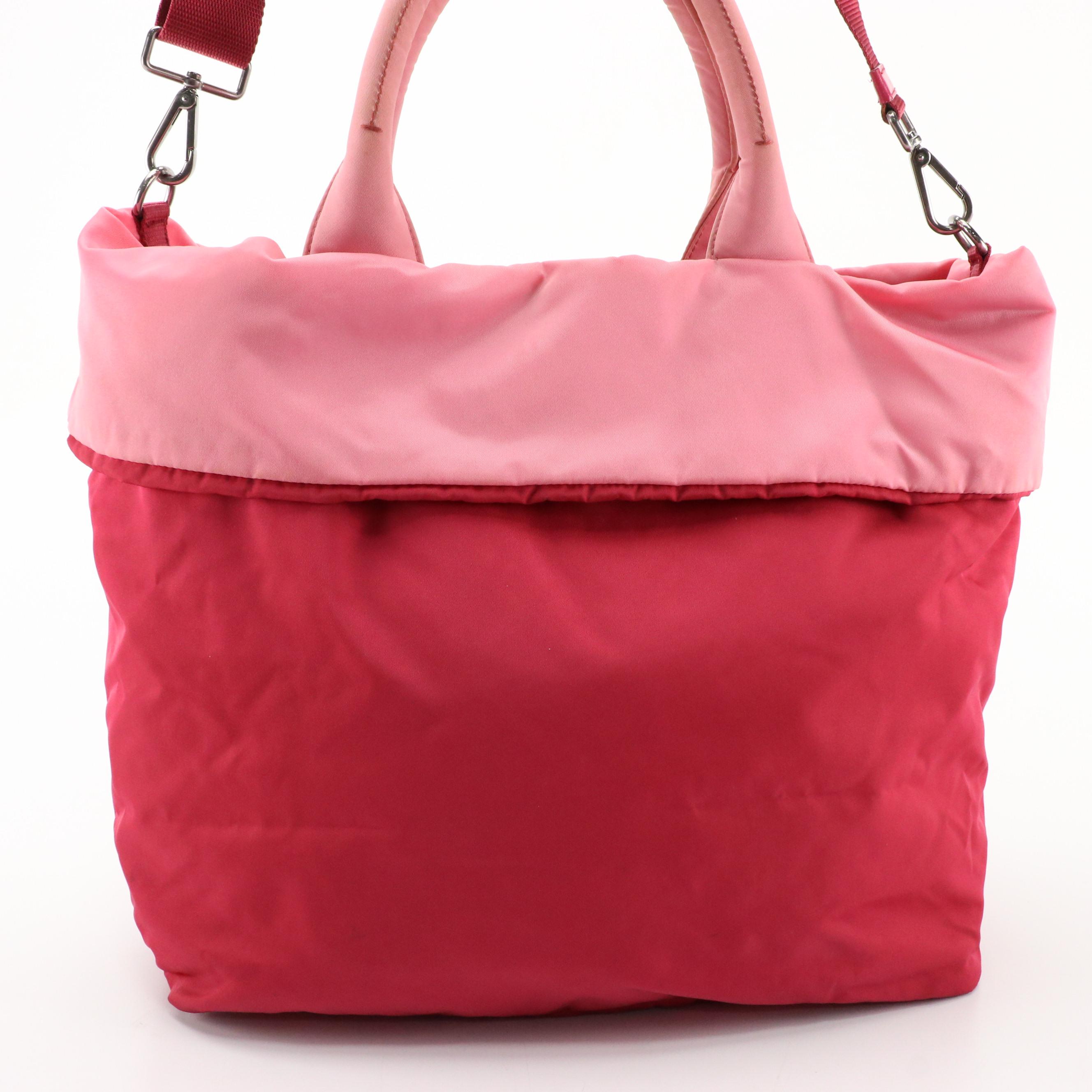 Prada Pink Tessuto Nylon and Leather Reversible Two-Way Tote Bag
