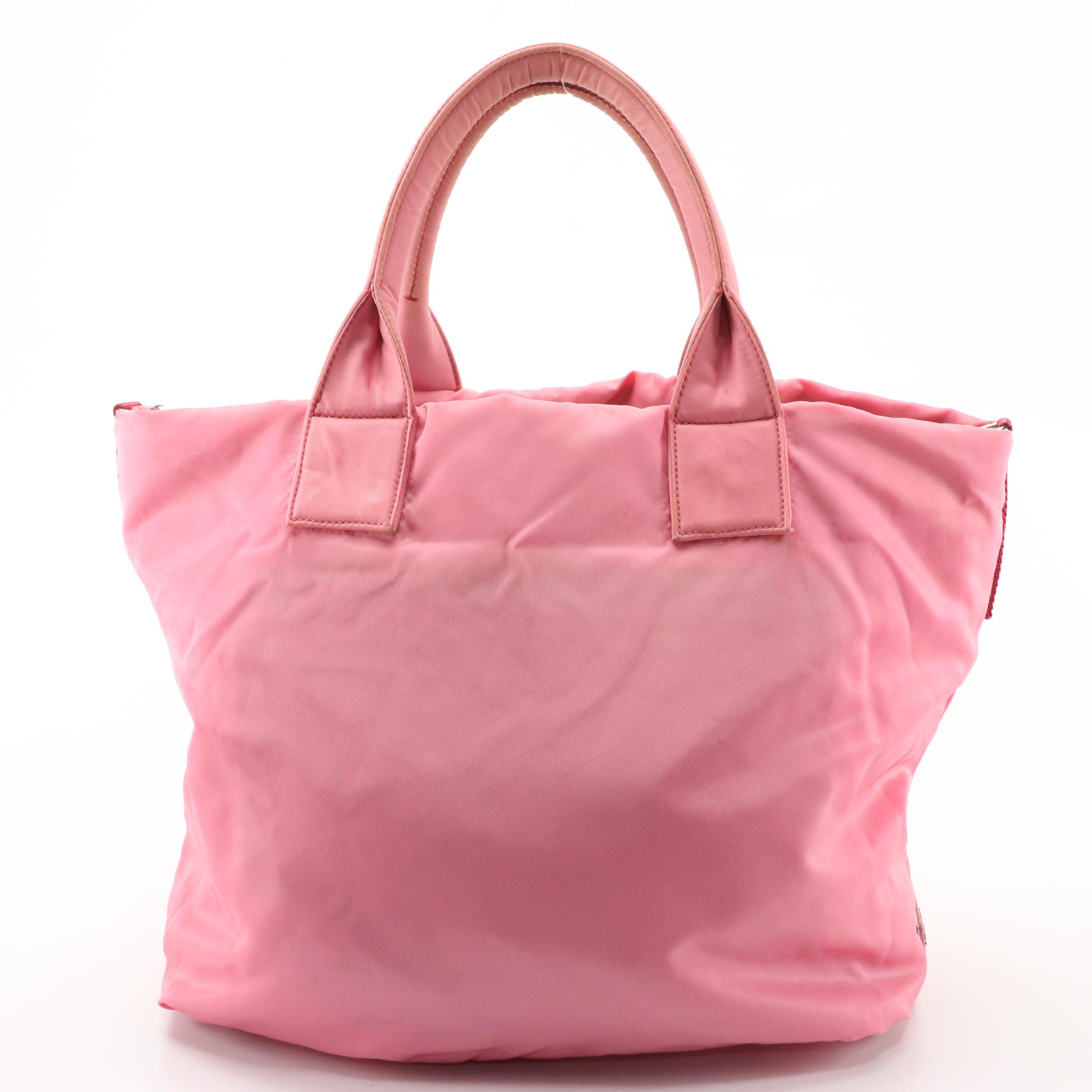 Prada Pink Tessuto Nylon and Leather Reversible Two-Way Tote Bag