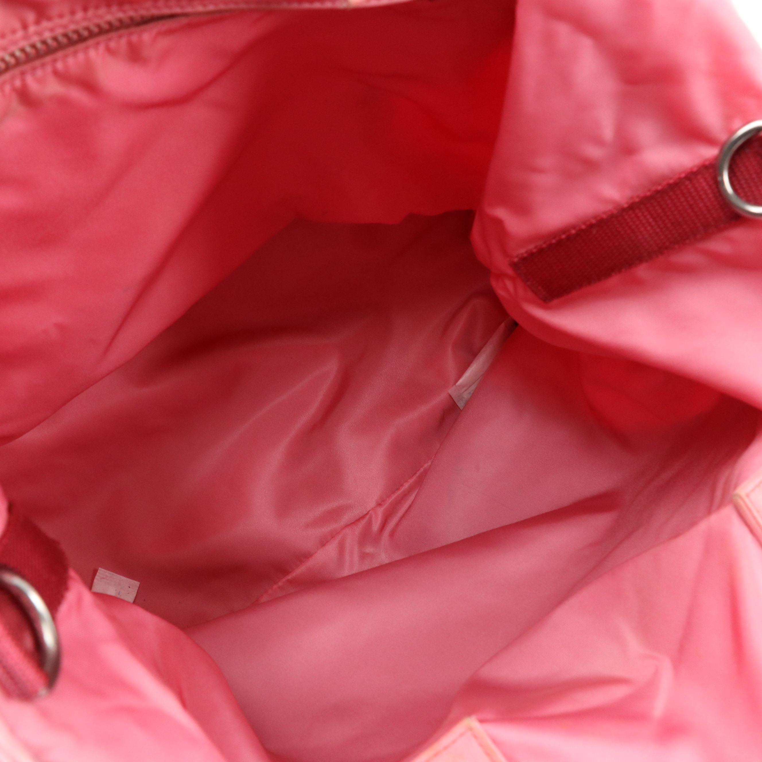 Prada Pink Tessuto Nylon and Leather Reversible Two-Way Tote Bag