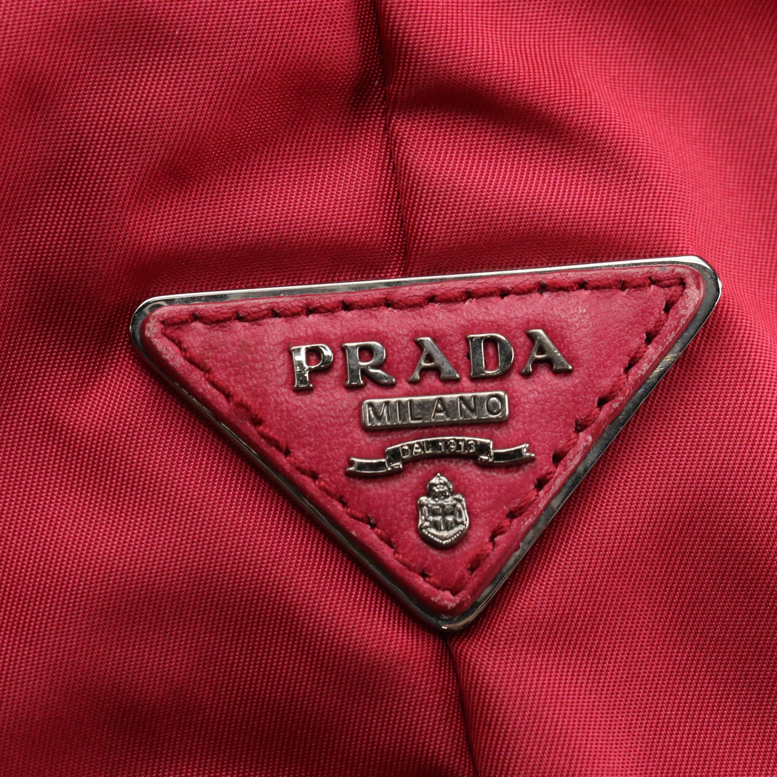 Prada Pink Tessuto Nylon and Leather Reversible Two-Way Tote Bag