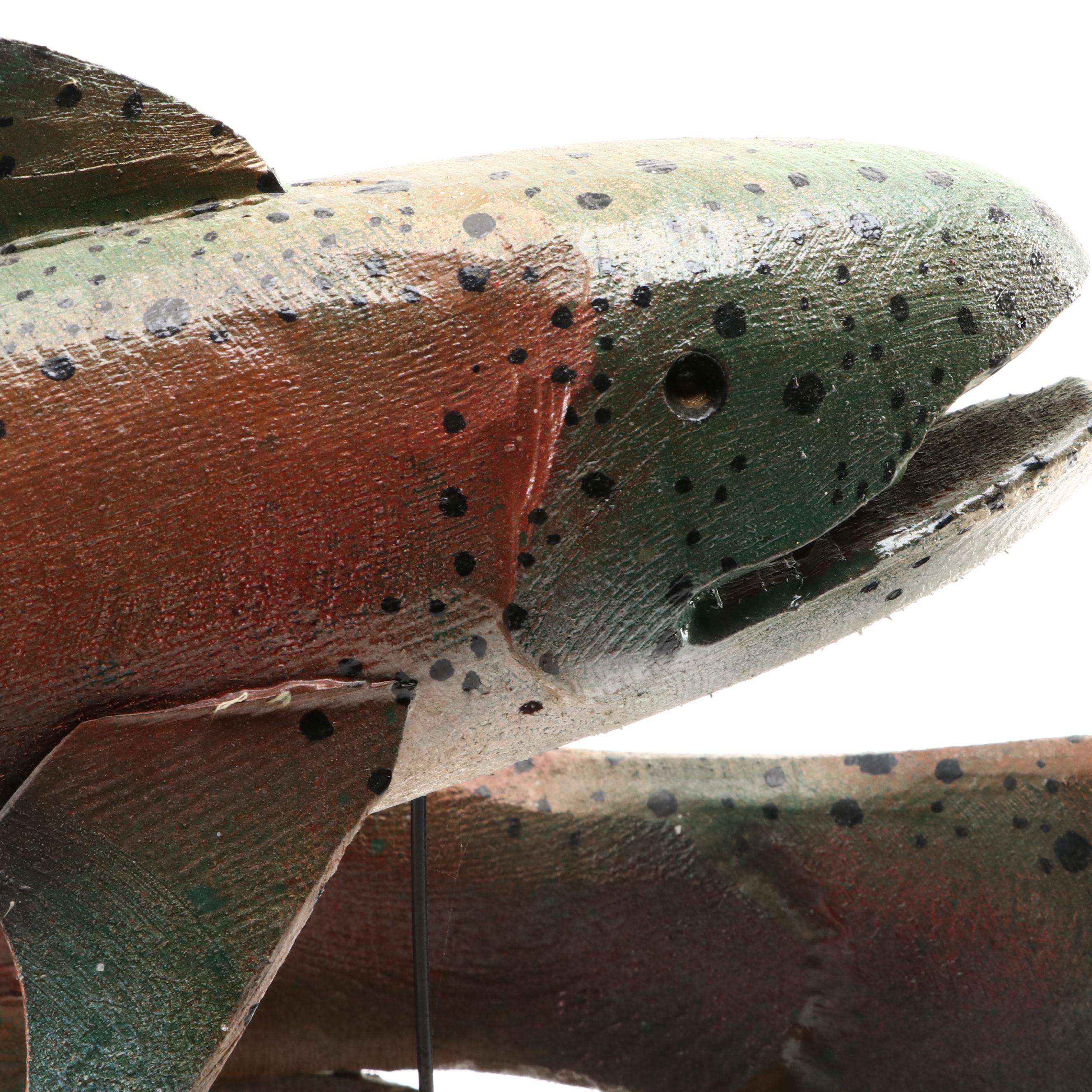 Hand-Painted Trout Fish Display on Wooden Stand