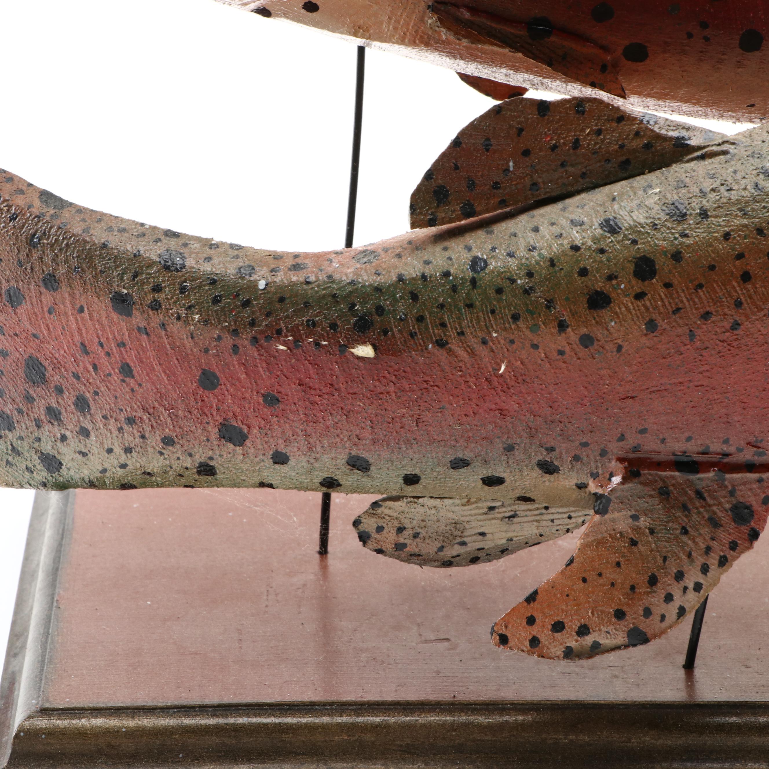 Hand-Painted Trout Fish Display on Wooden Stand