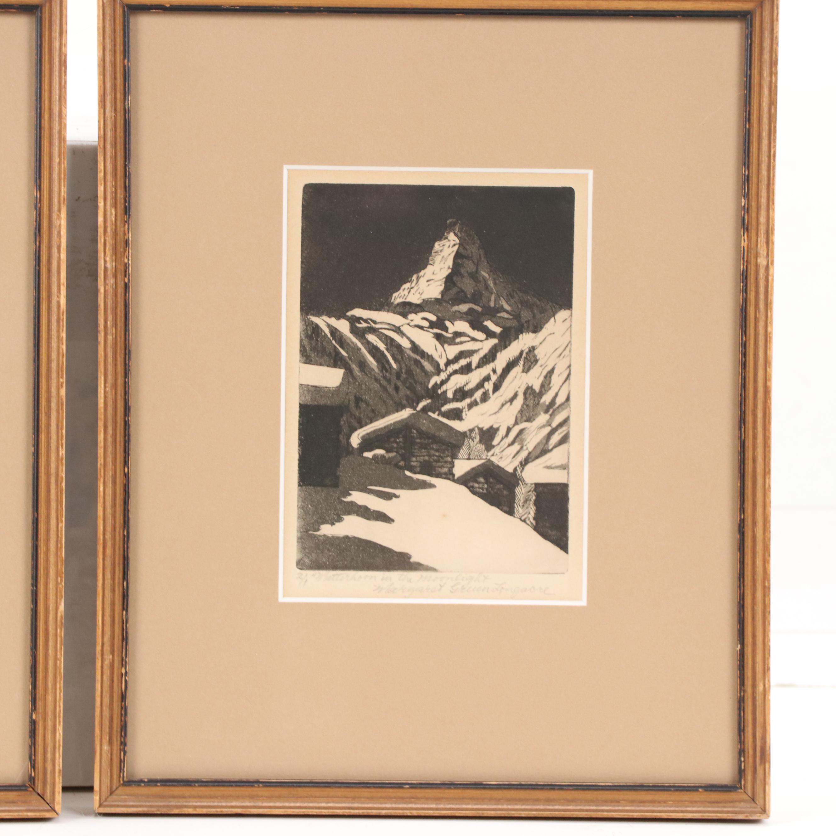 Margaret Gruen Longacre Etchings "Matterhorn in the Moonlight"