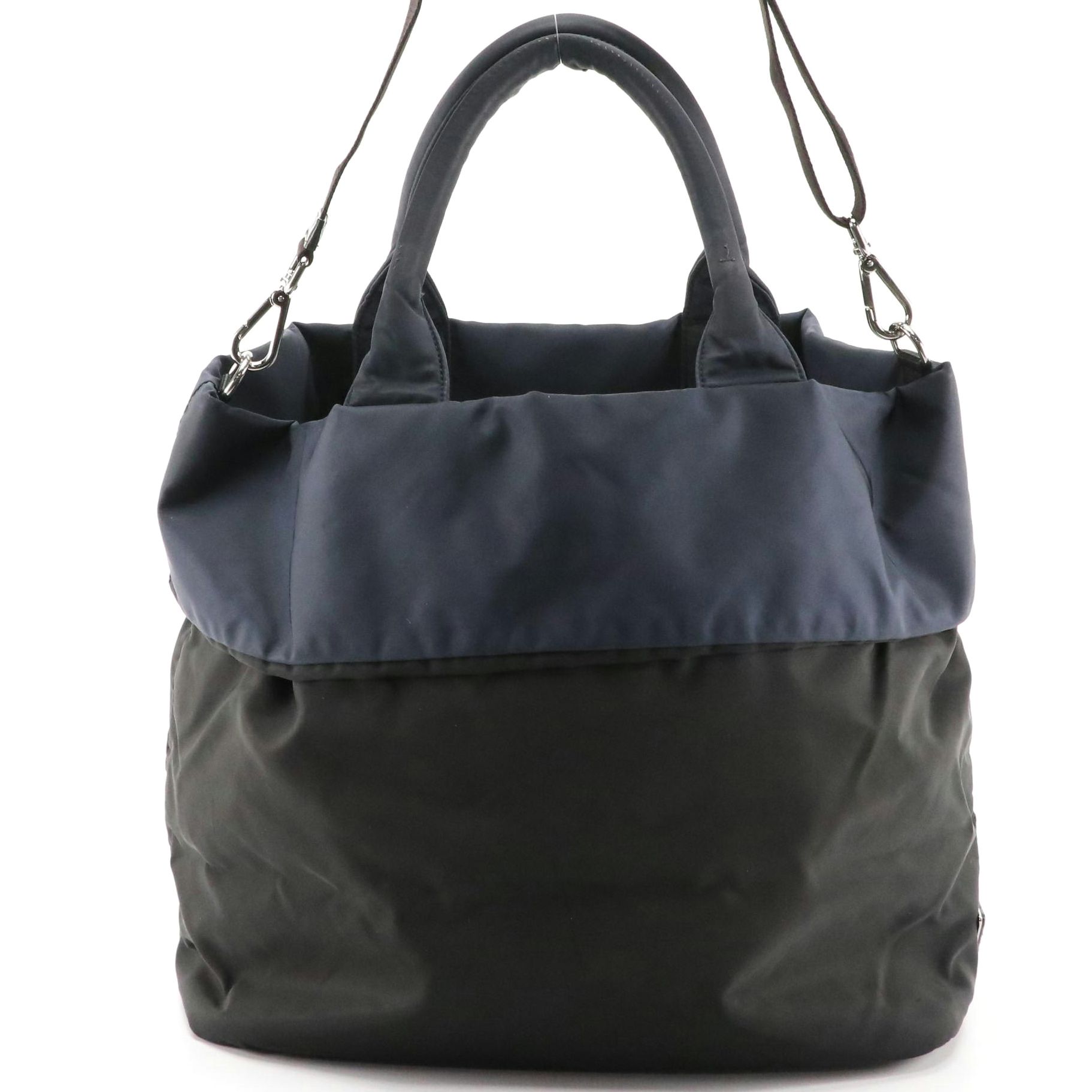 Prada Black and Navy Blue Nylon Reversible Two-Way Tote Bag