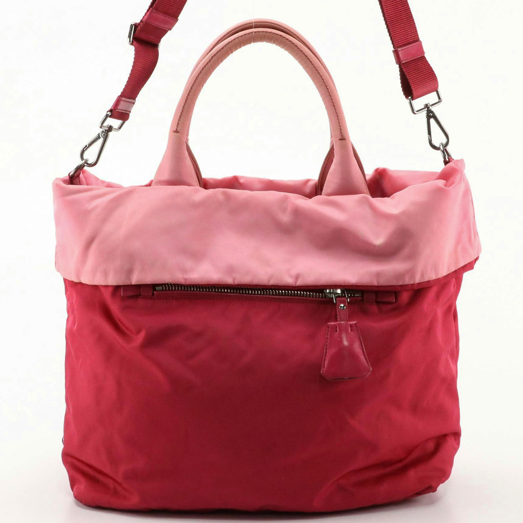 Prada Pink Tessuto Nylon and Leather Reversible Two-Way Tote Bag