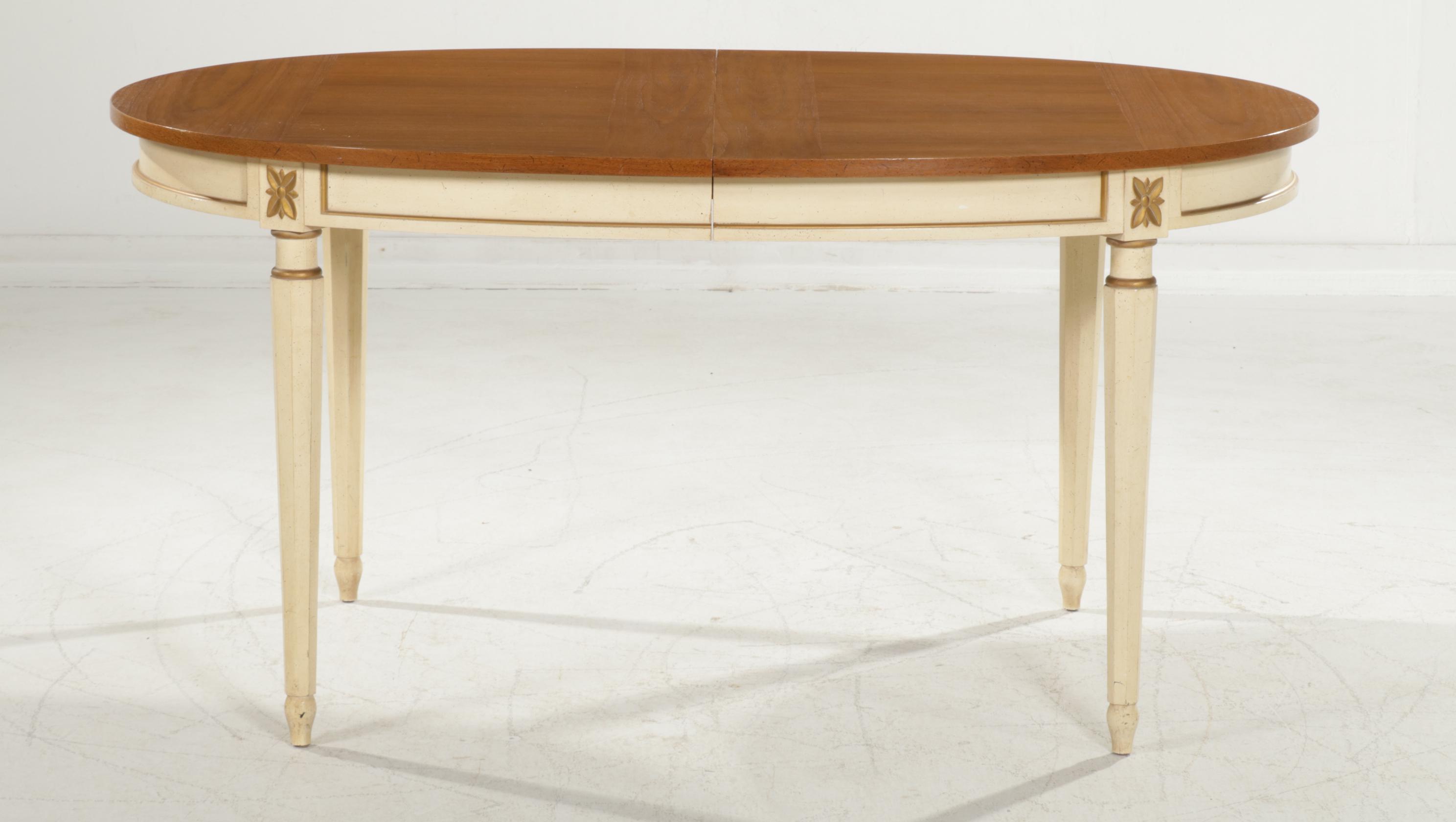 Louis XVI Style Parcel-Painted Oval Extension Dining Table