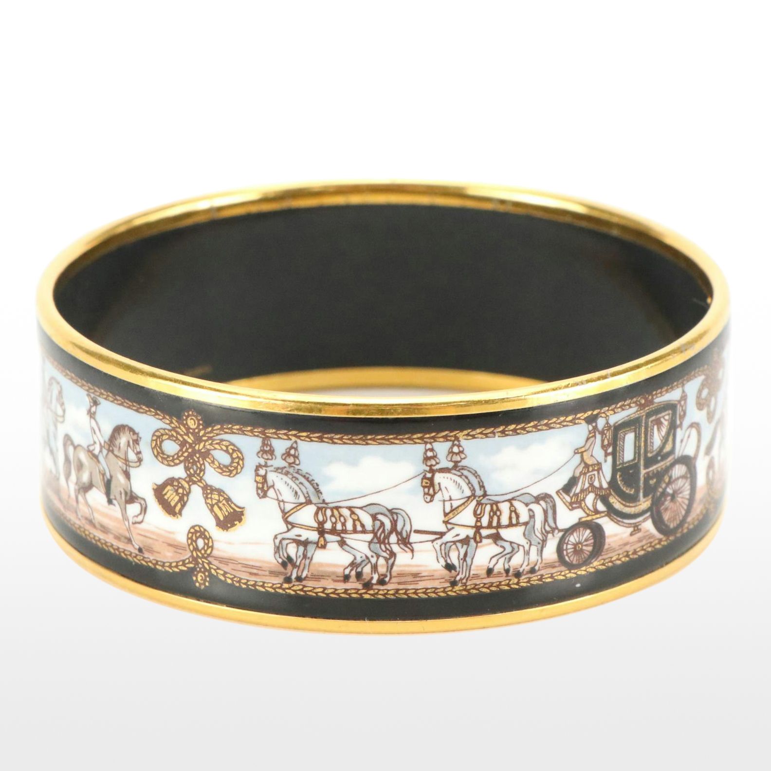 Hermès Wide Horse and Carriage Enamel Bangle Bracelet