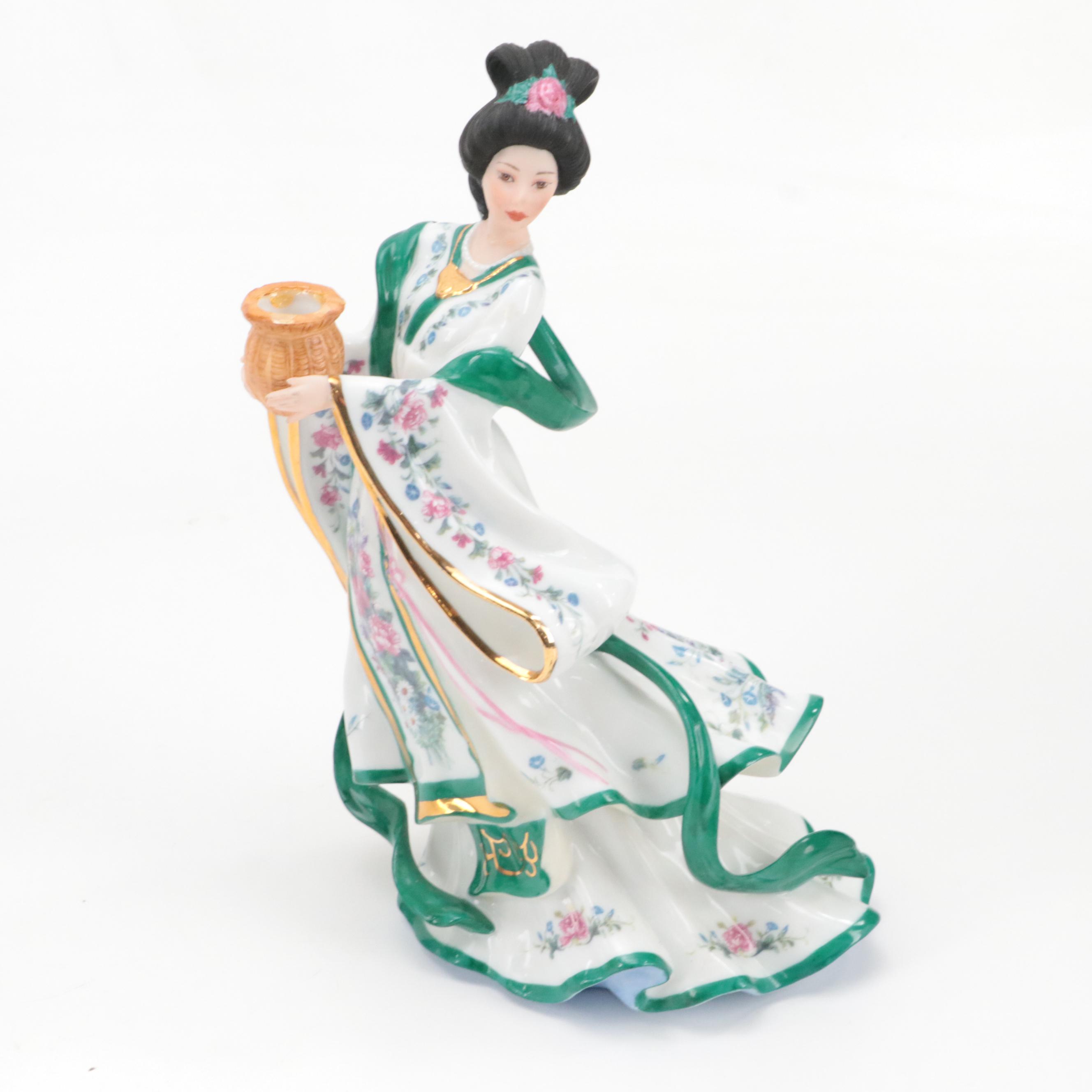 Lena Liu for Danbury Mint "Rose Princess" and "Iris Princess" Ceramic Figurines