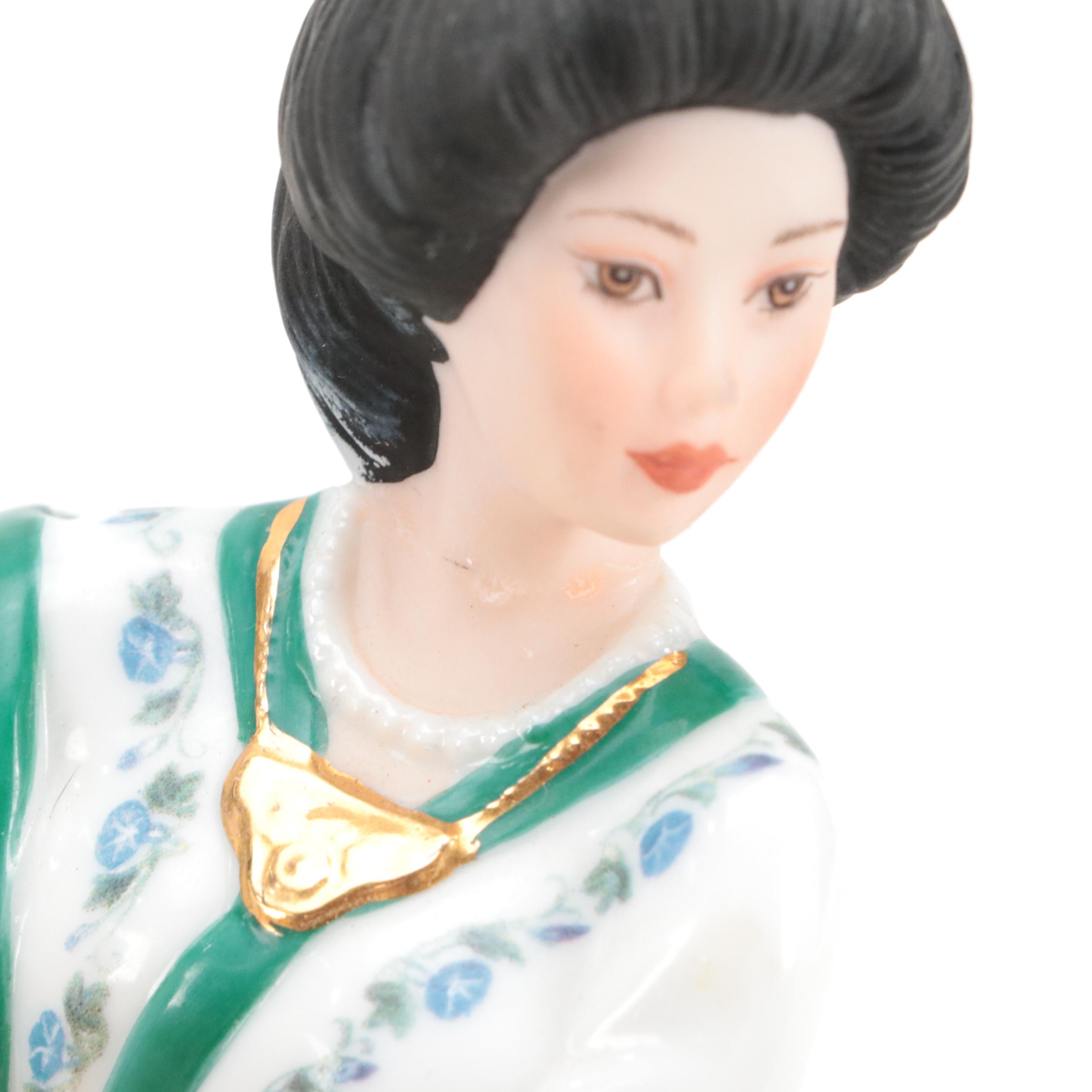 Lena Liu for Danbury Mint "Rose Princess" and "Iris Princess" Ceramic Figurines
