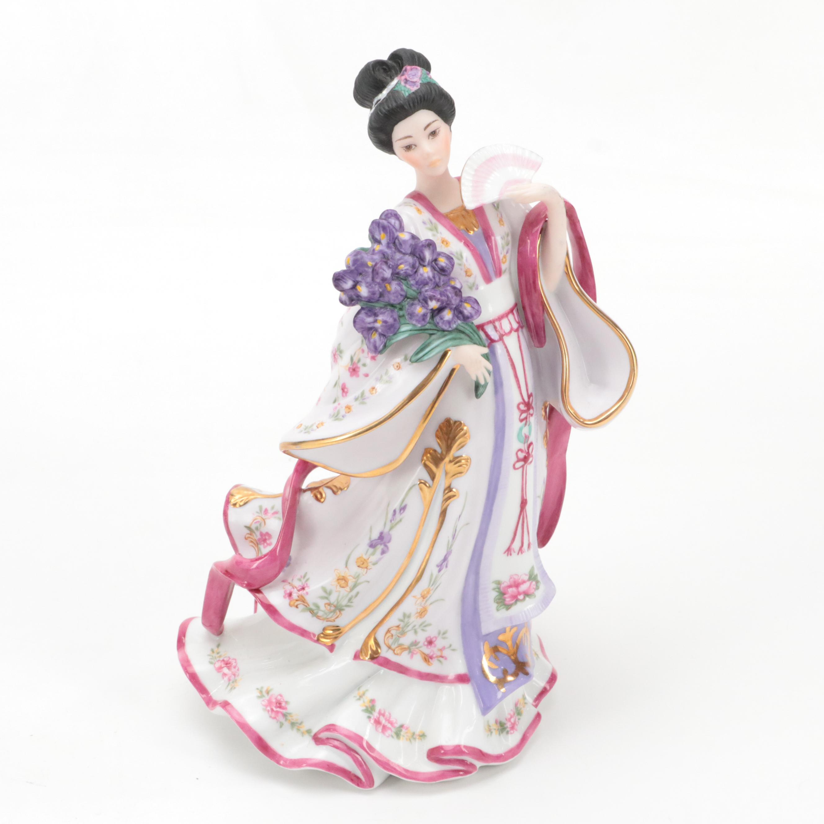 Lena Liu for Danbury Mint "Rose Princess" and "Iris Princess" Ceramic Figurines