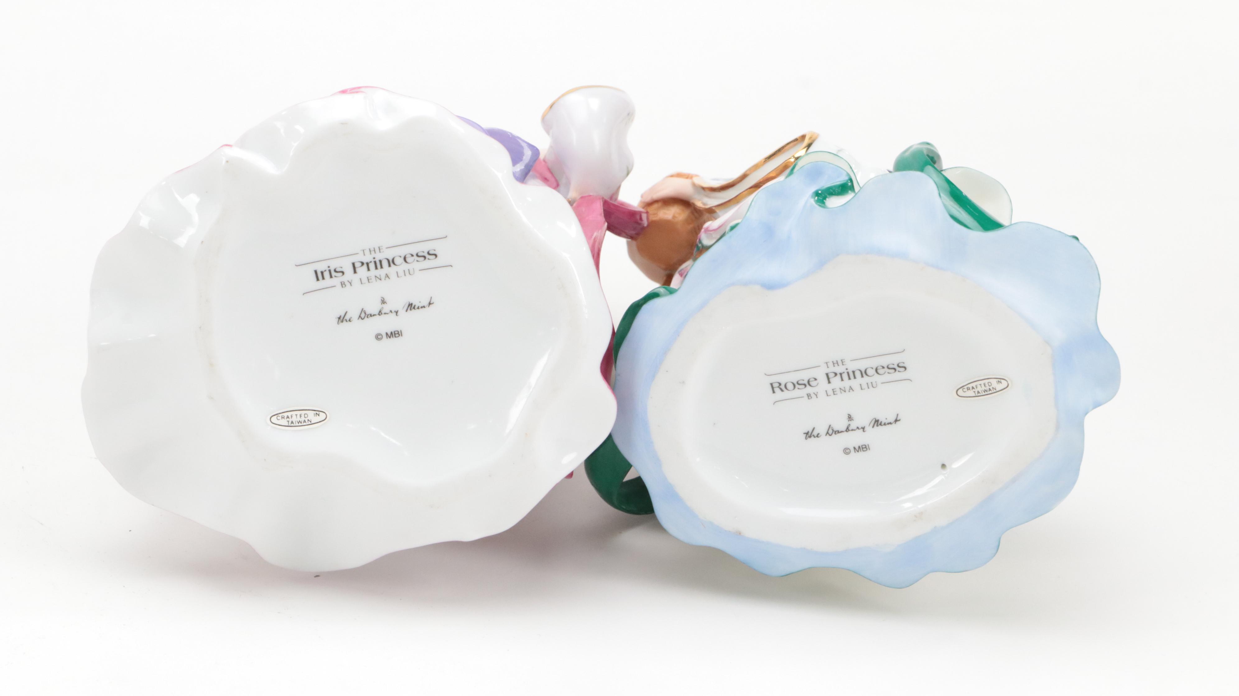 Lena Liu for Danbury Mint "Rose Princess" and "Iris Princess" Ceramic Figurines