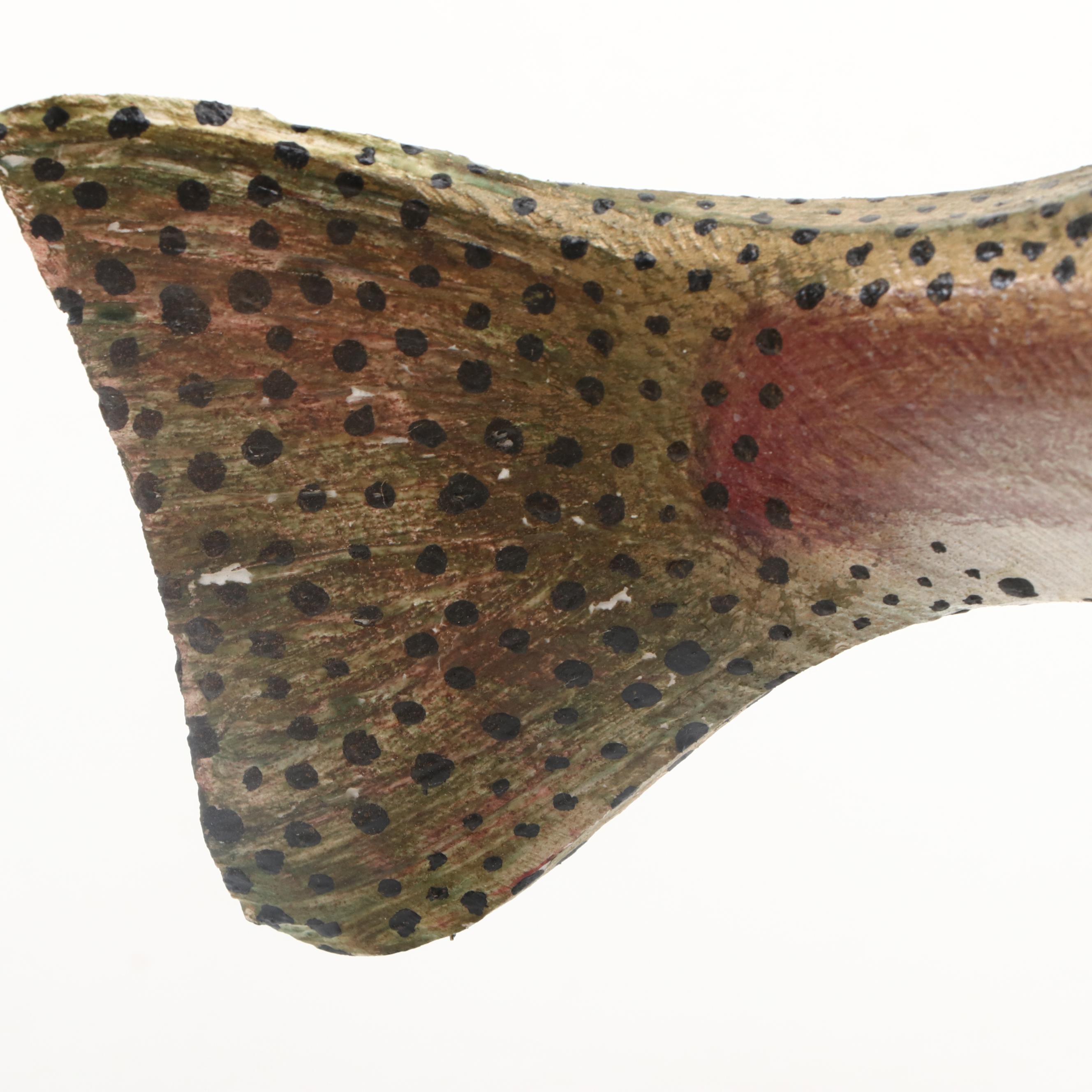 Hand-Painted Trout Fish Displays on Wooden Stands