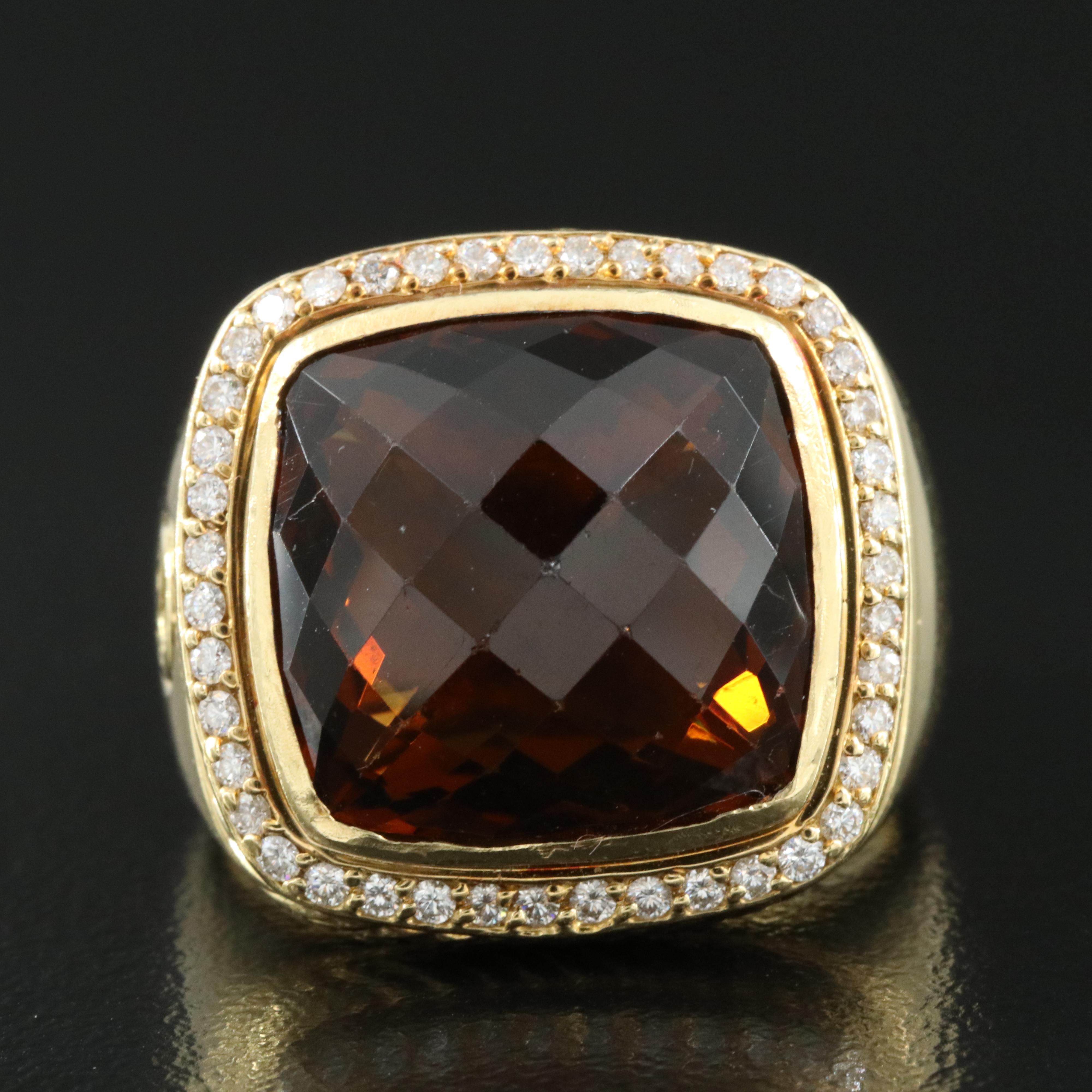 David Yurman "Albion" 18K Smoky Quartz and Diamond Ring