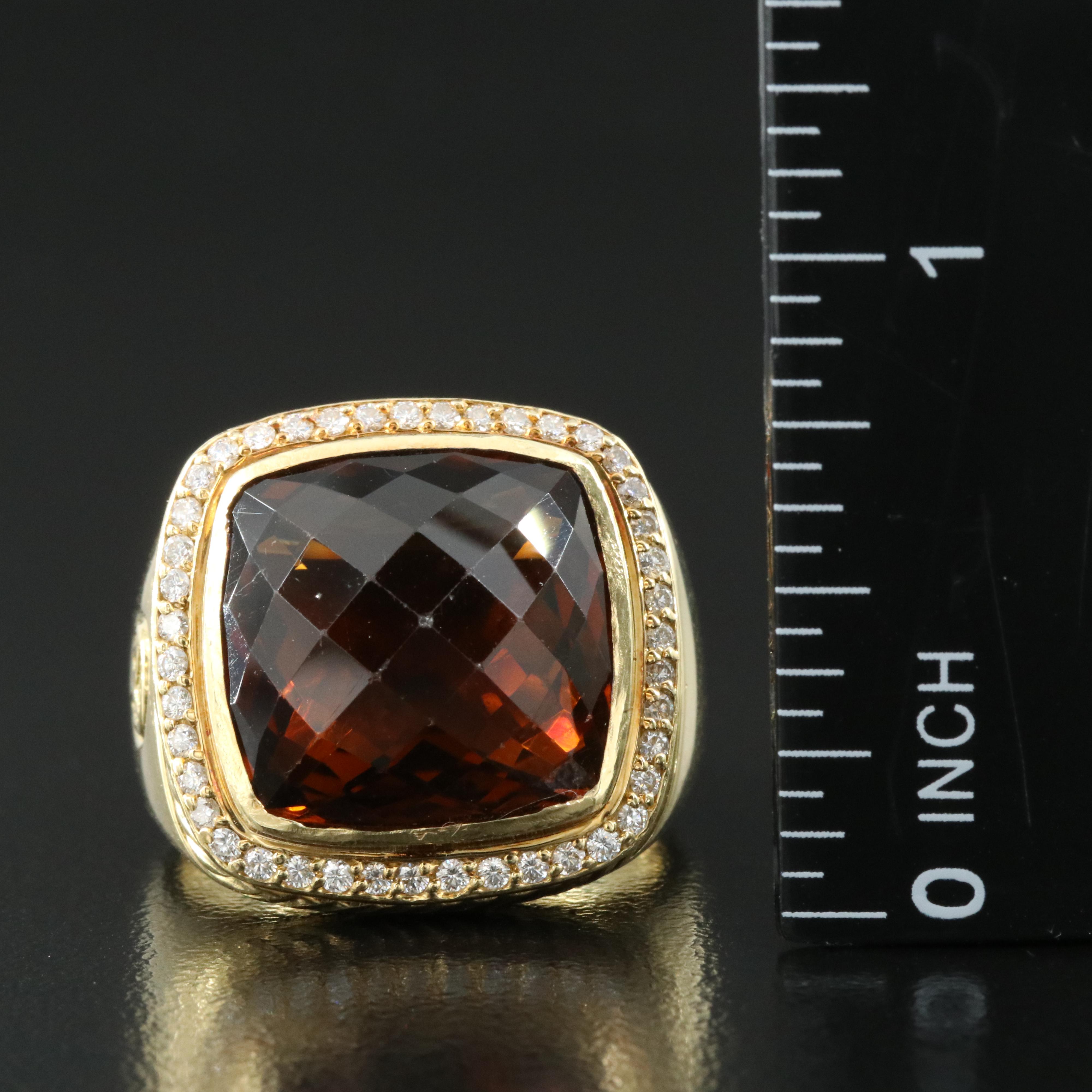 David Yurman "Albion" 18K Smoky Quartz and Diamond Ring