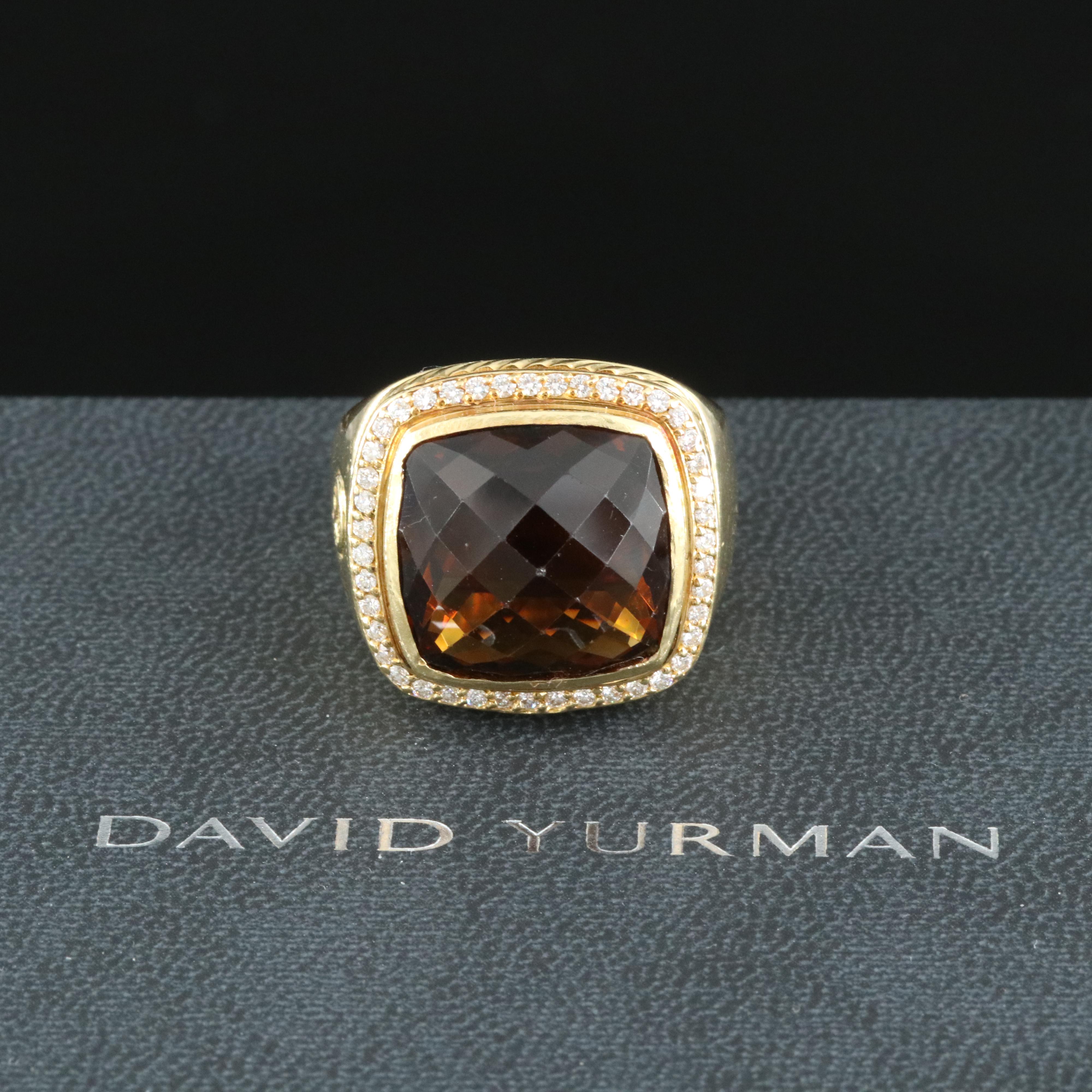 David Yurman "Albion" 18K Smoky Quartz and Diamond Ring