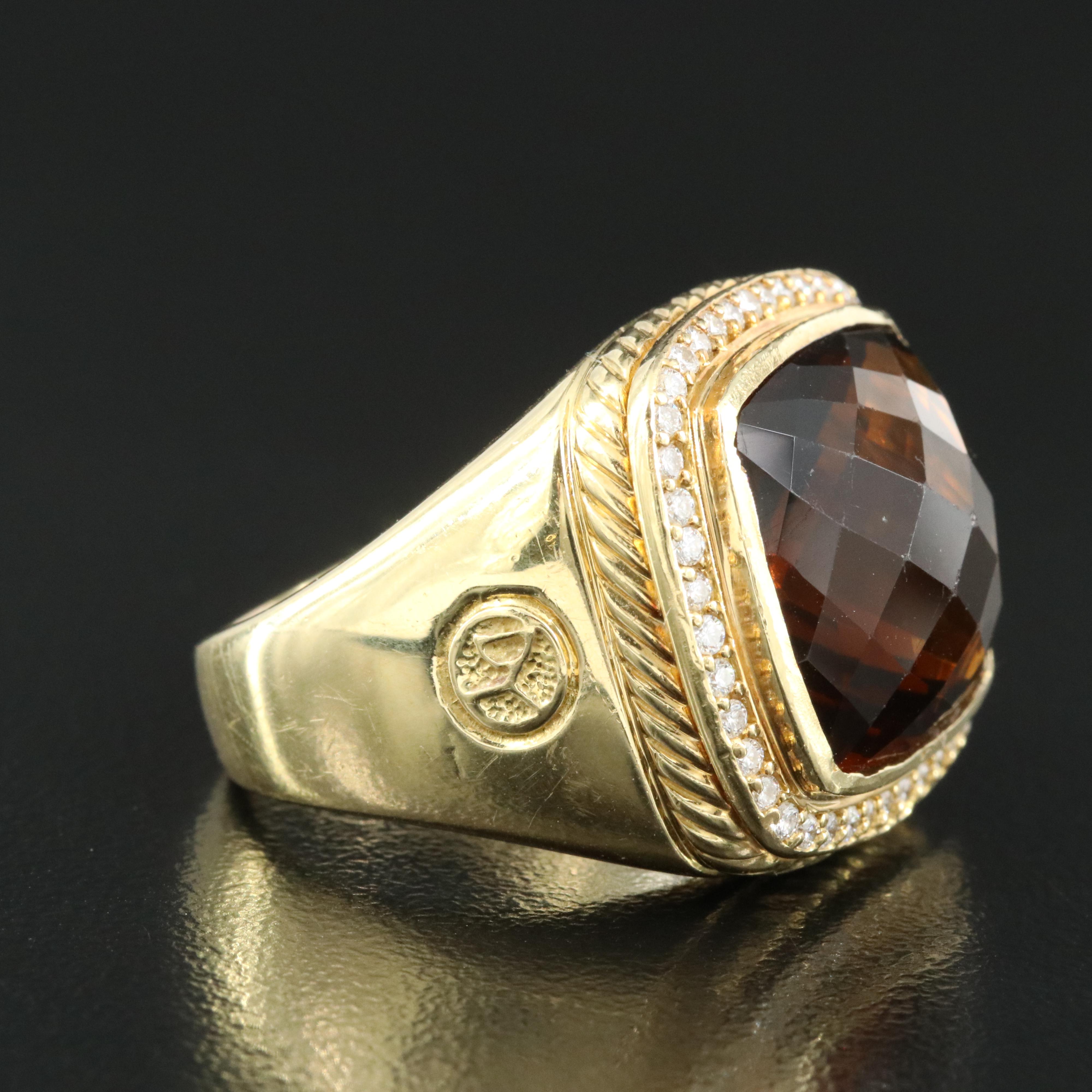 David Yurman "Albion" 18K Smoky Quartz and Diamond Ring