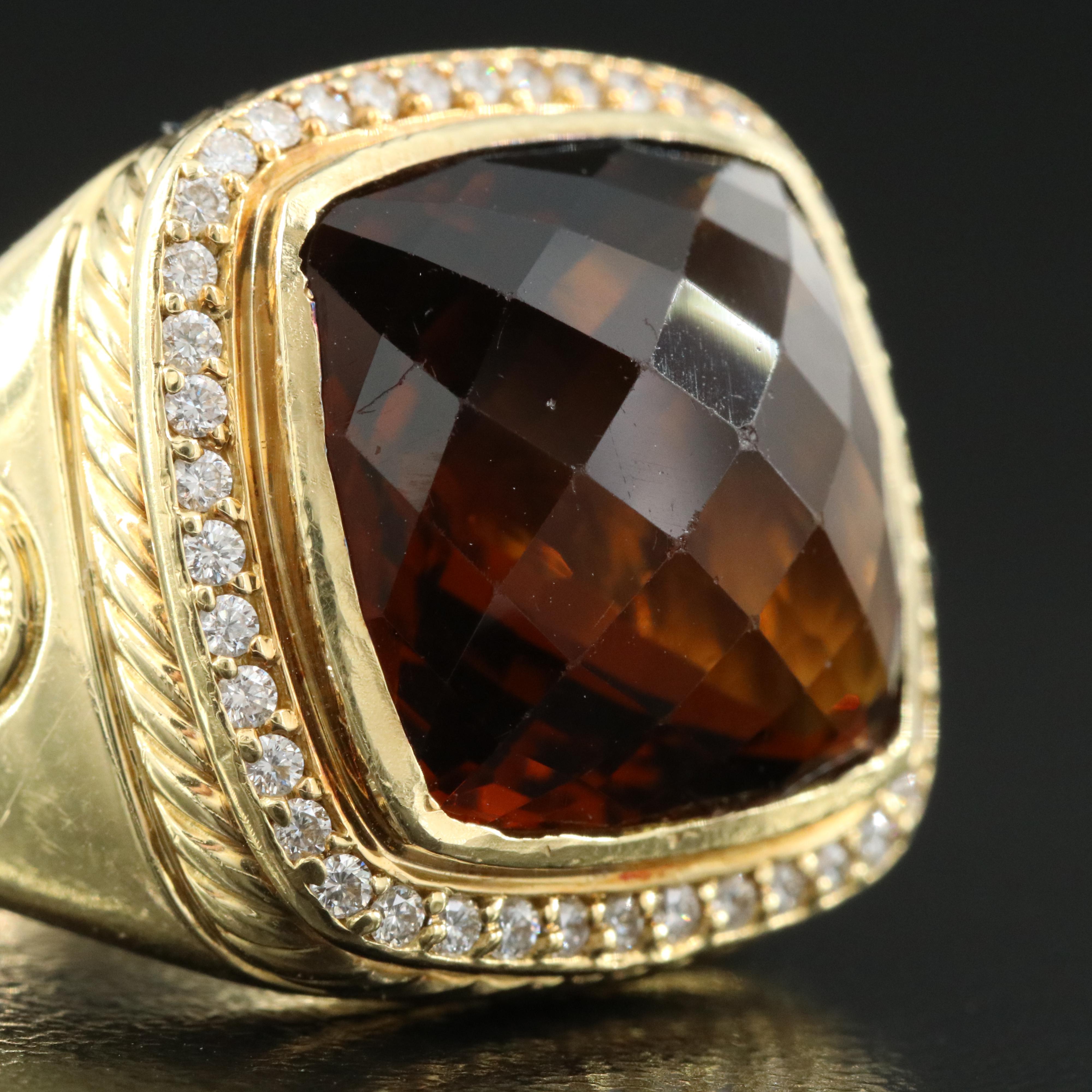 David Yurman "Albion" 18K Smoky Quartz and Diamond Ring
