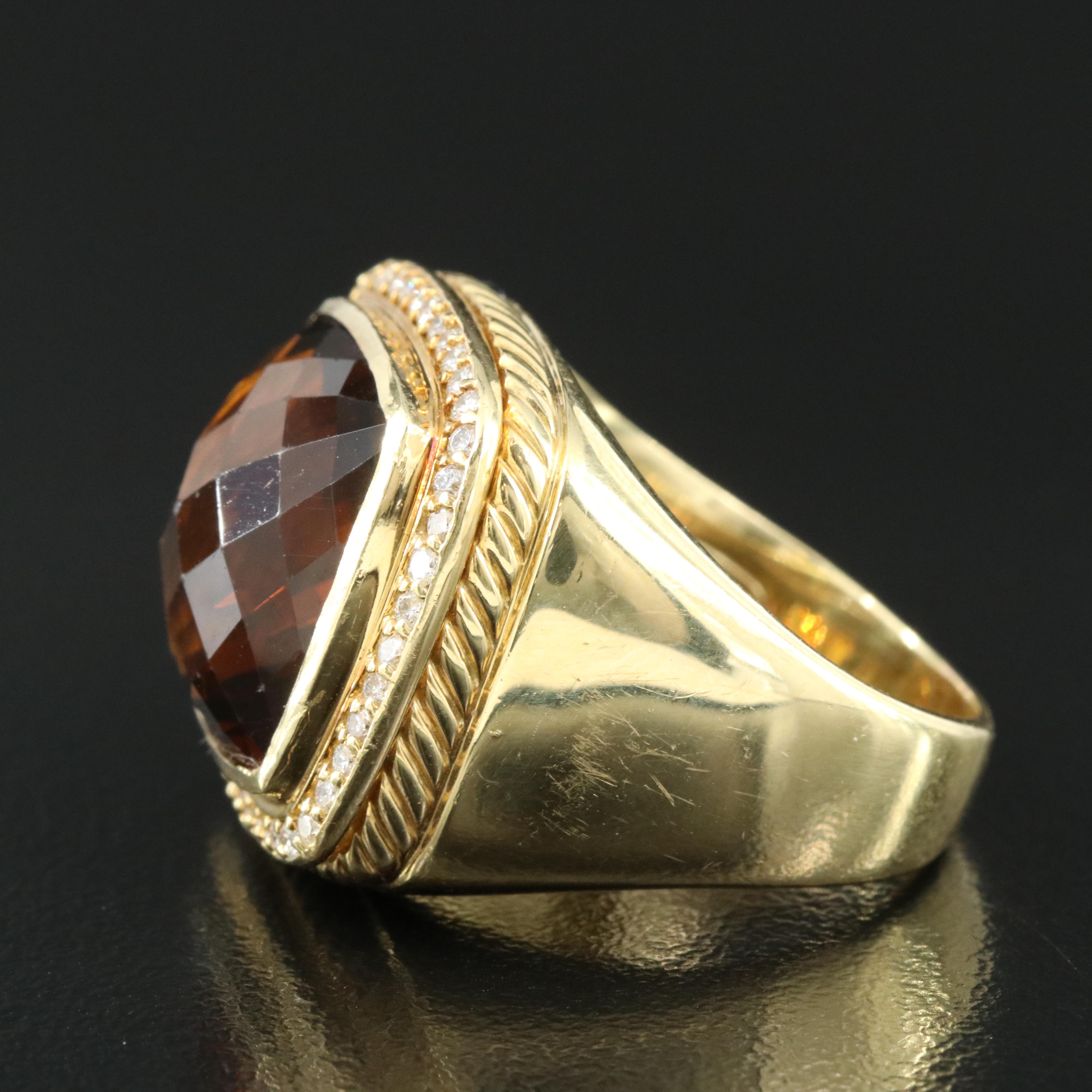 David Yurman "Albion" 18K Smoky Quartz and Diamond Ring
