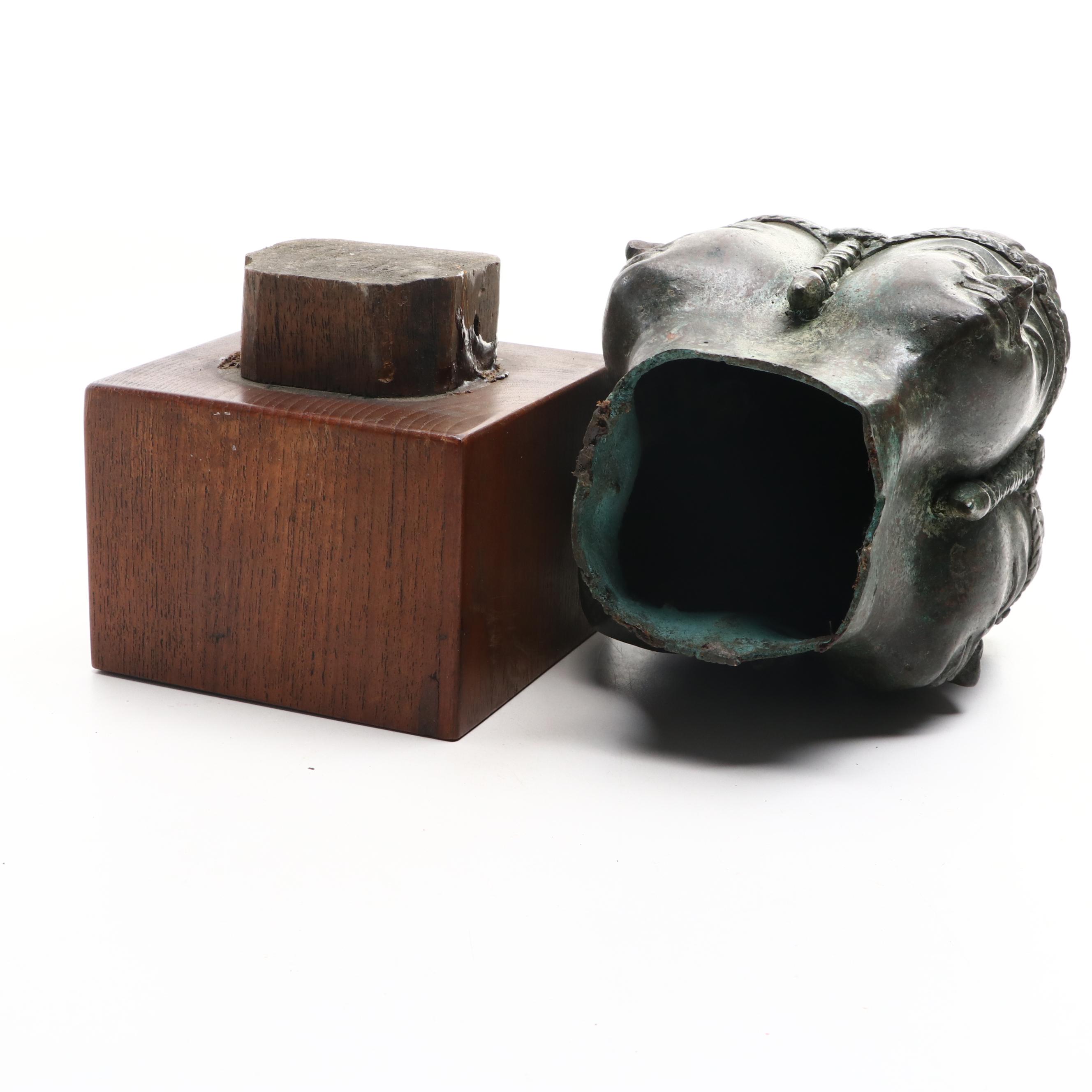 Southeast Asian Bronze Four Faces of Brahma Statue on Wooden Base