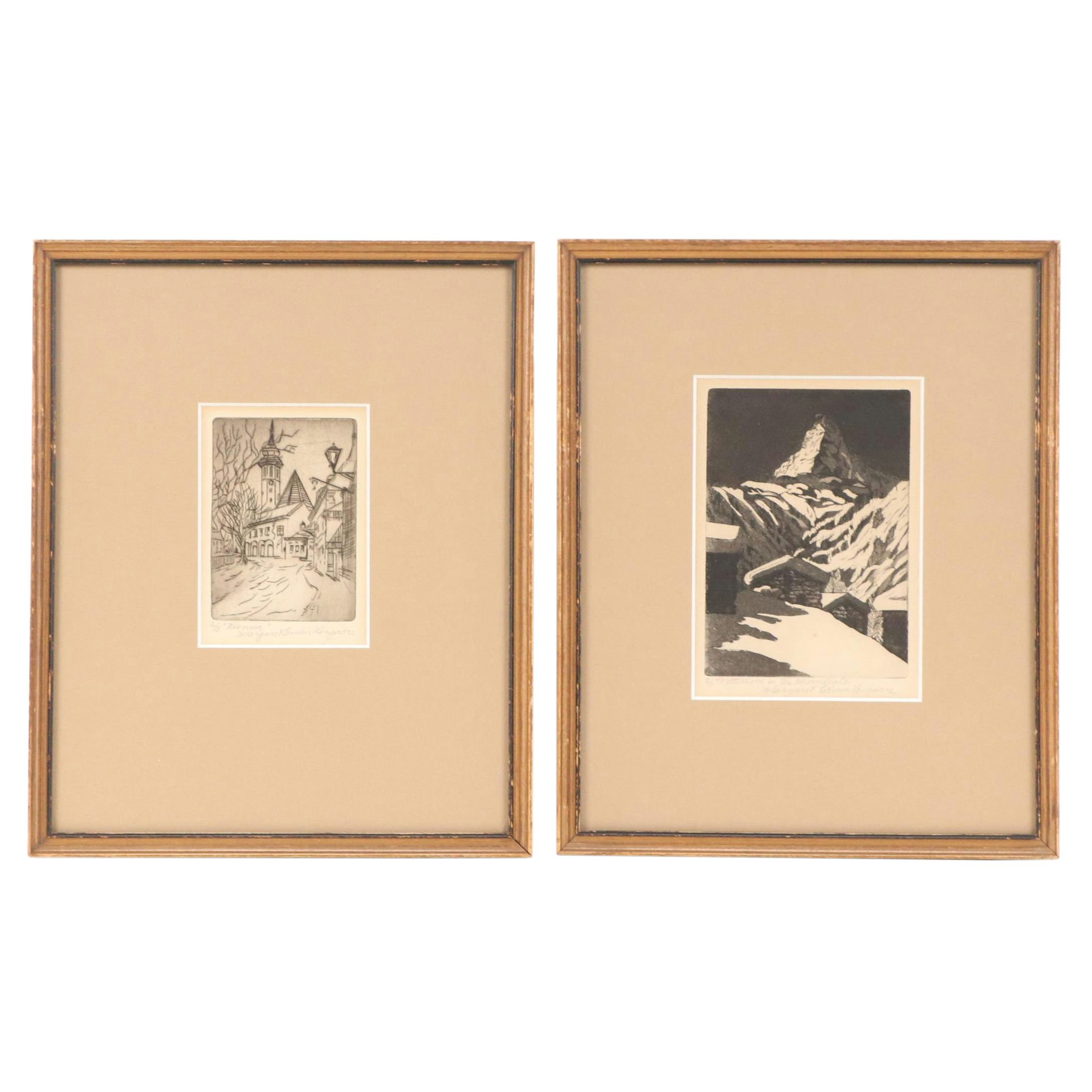 Margaret Gruen Longacre Etchings "Matterhorn in the Moonlight"