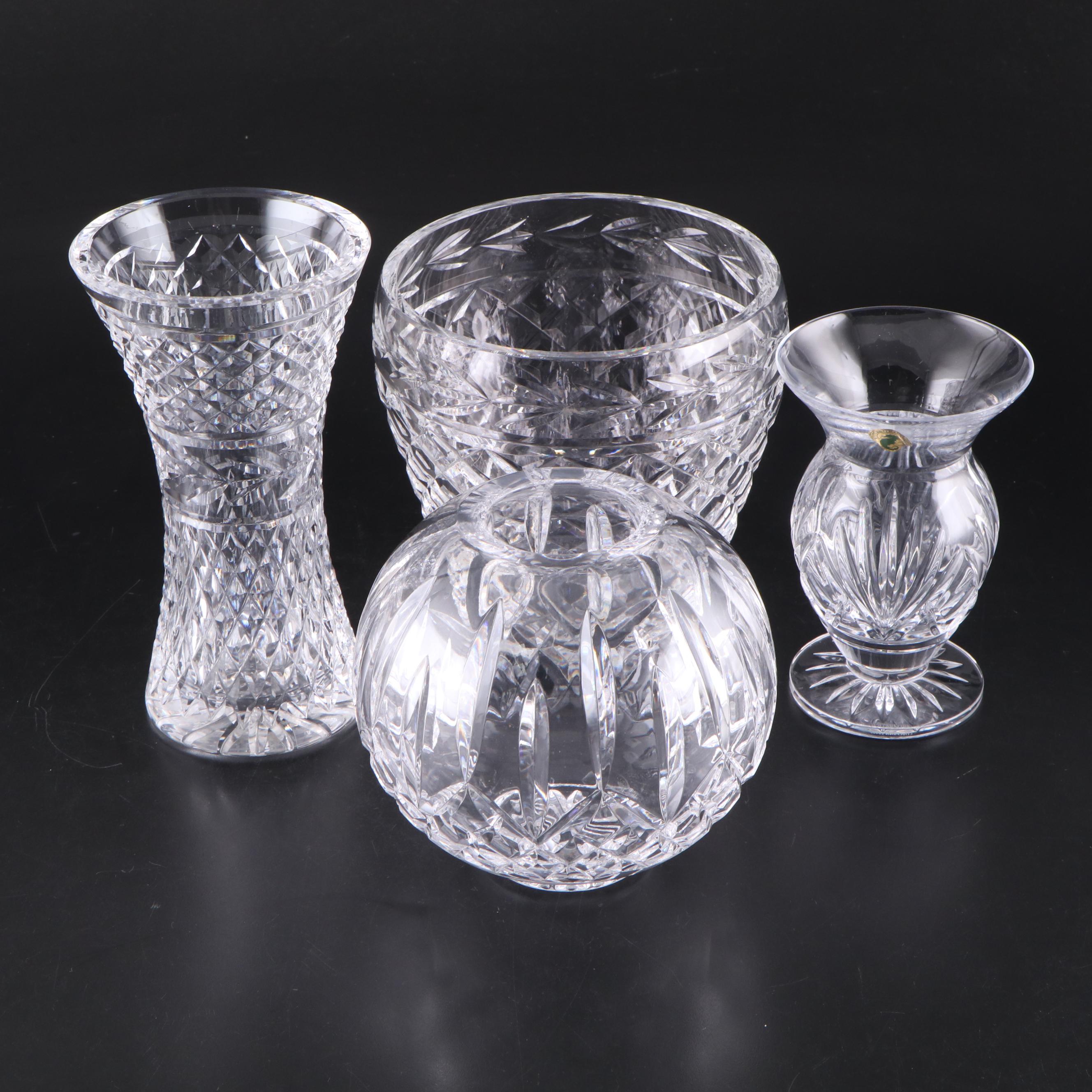 Waterford Crystal "Lismore" Rose Bowl with "Glandore" and "Marcella" Vases