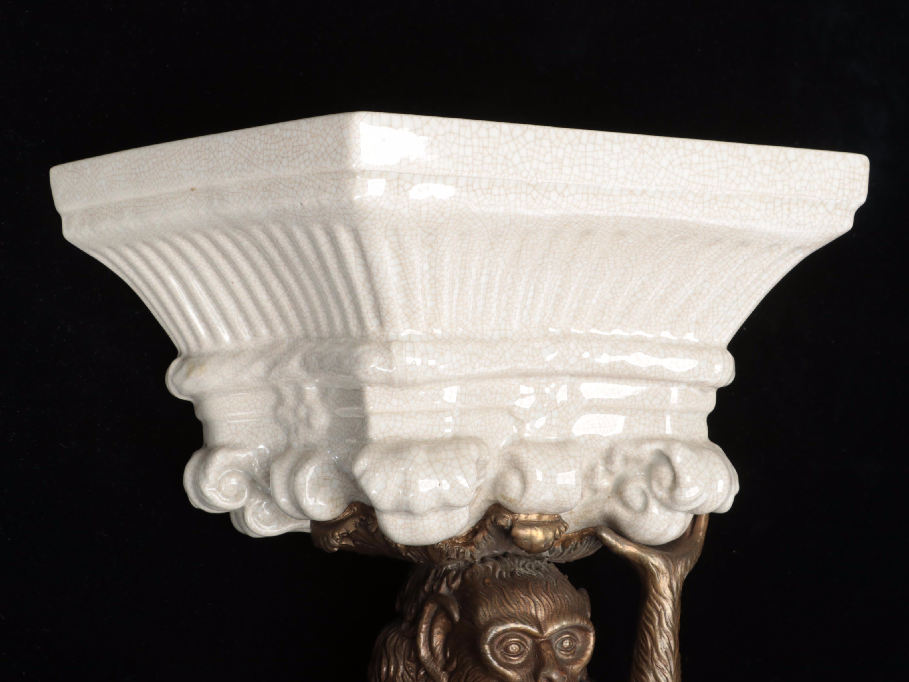 Porcelain and Metal Figural Monkey Wall Corbels, Late 20th Century