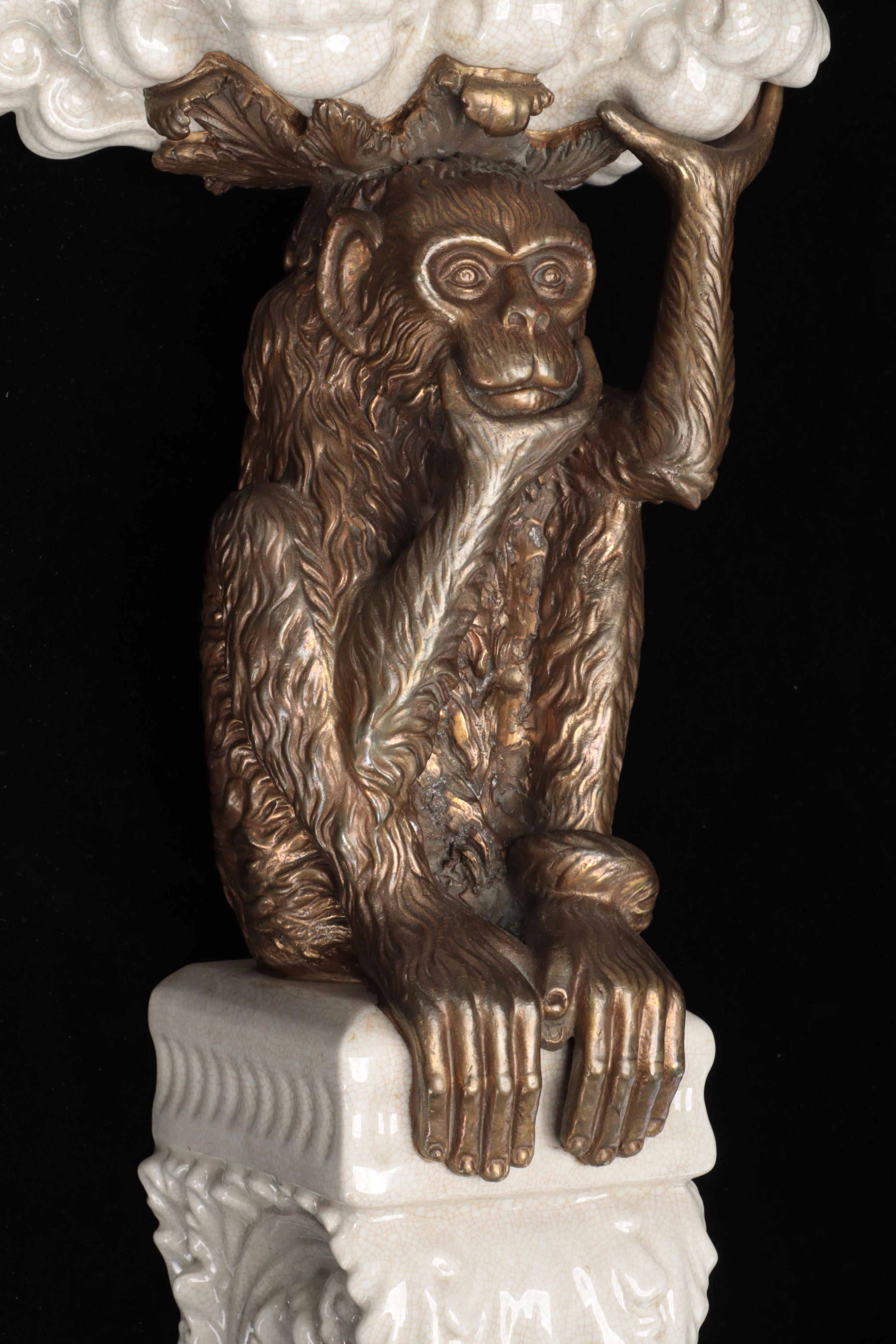 Porcelain and Metal Figural Monkey Wall Corbels, Late 20th Century