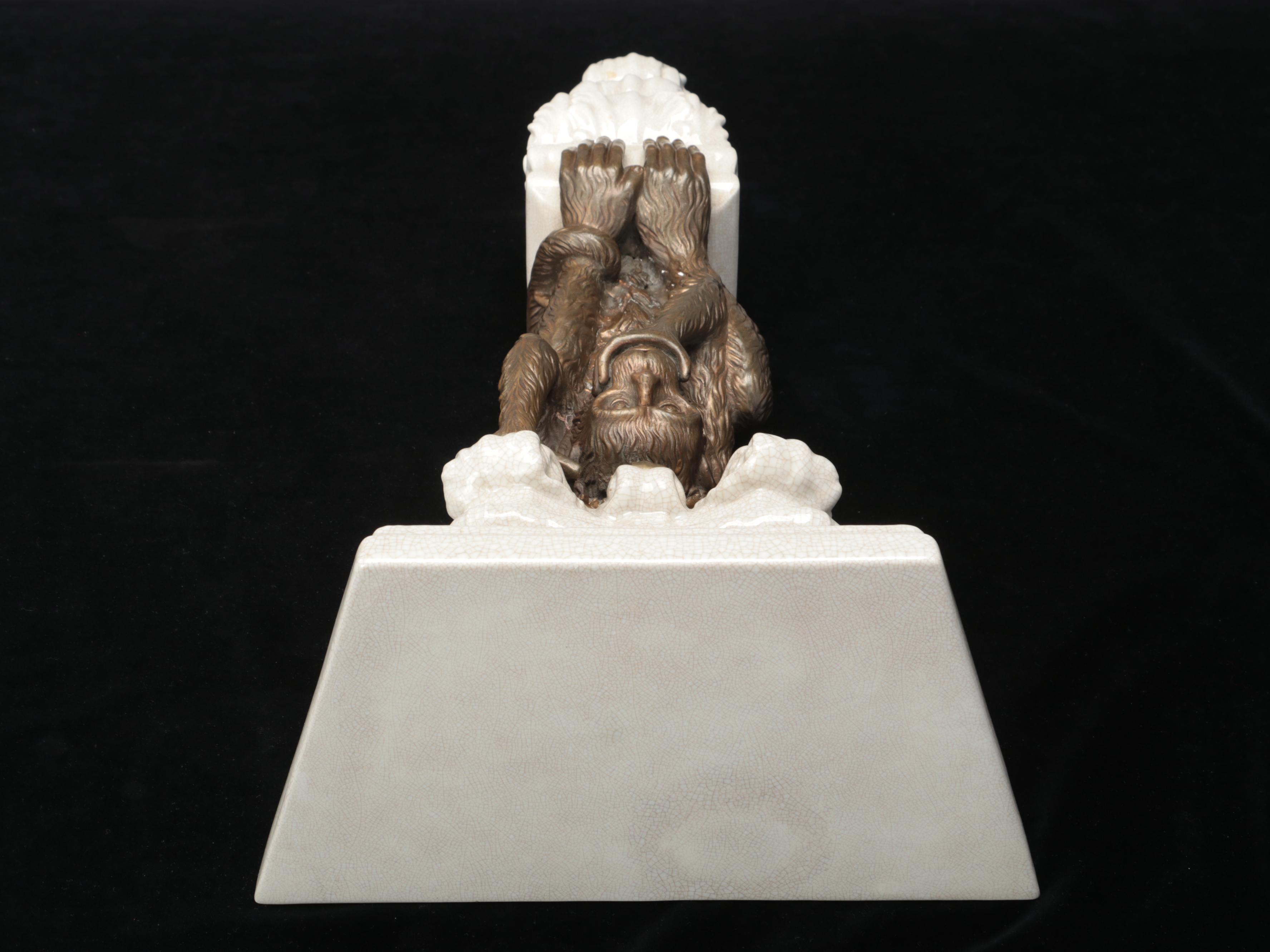 Porcelain and Metal Figural Monkey Wall Corbels, Late 20th Century