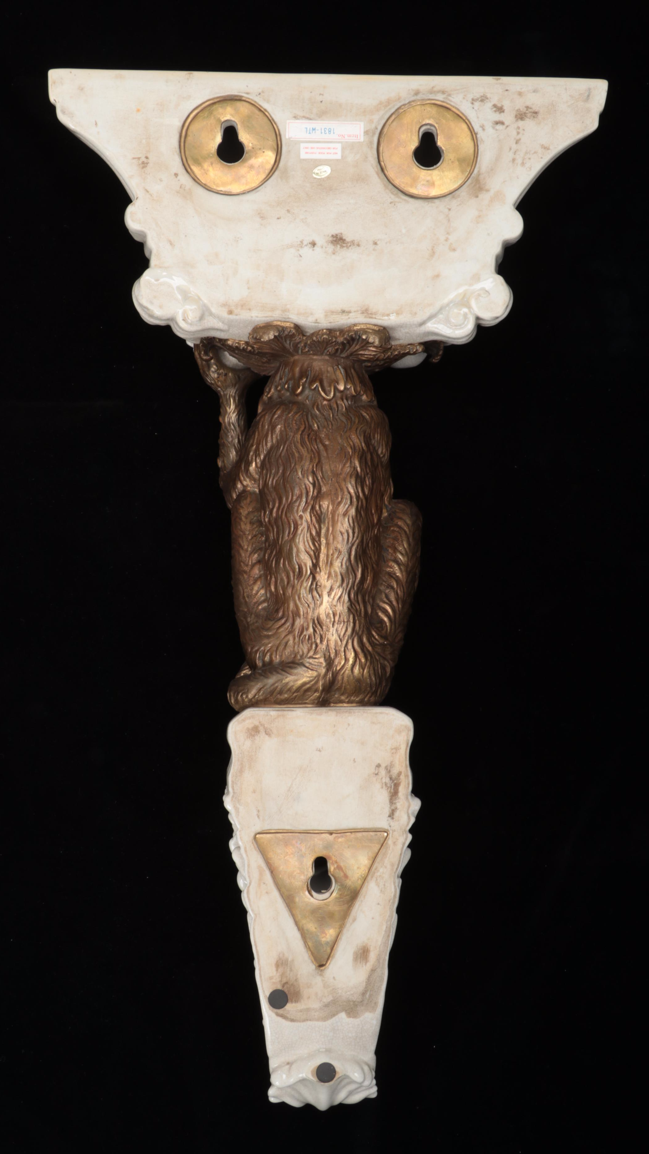 Porcelain and Metal Figural Monkey Wall Corbels, Late 20th Century