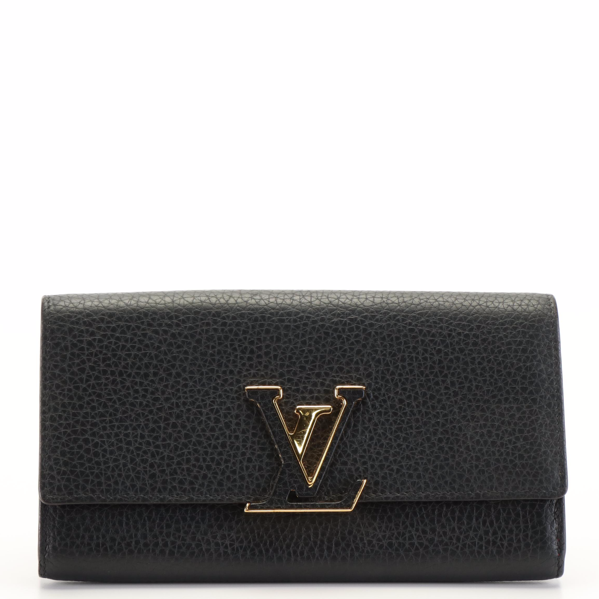 Louis Vuitton Capucines LV Logo Black Leather Continental Wallet  Clutch Bag