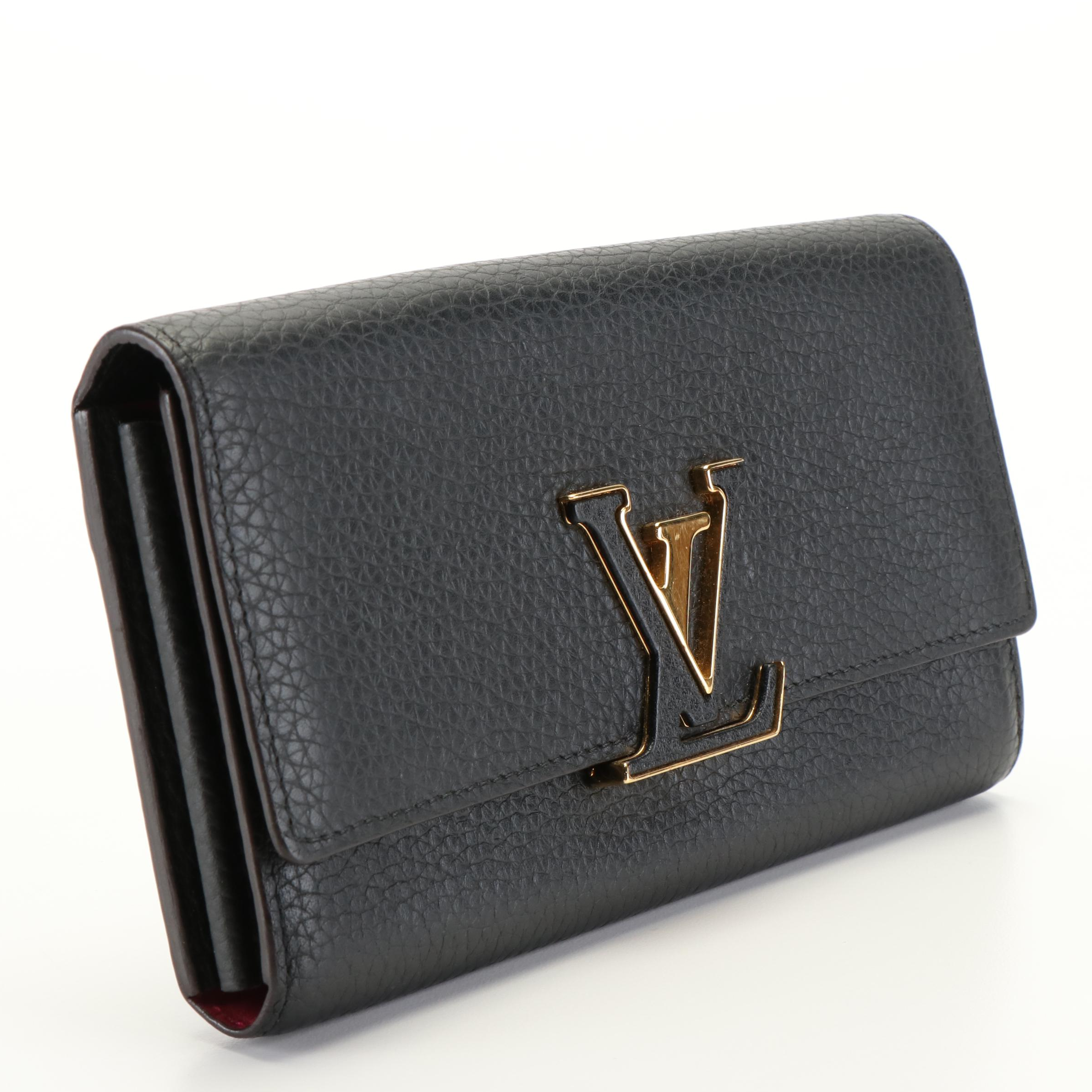 Louis Vuitton Capucines LV Logo Black Leather Continental Wallet  Clutch Bag