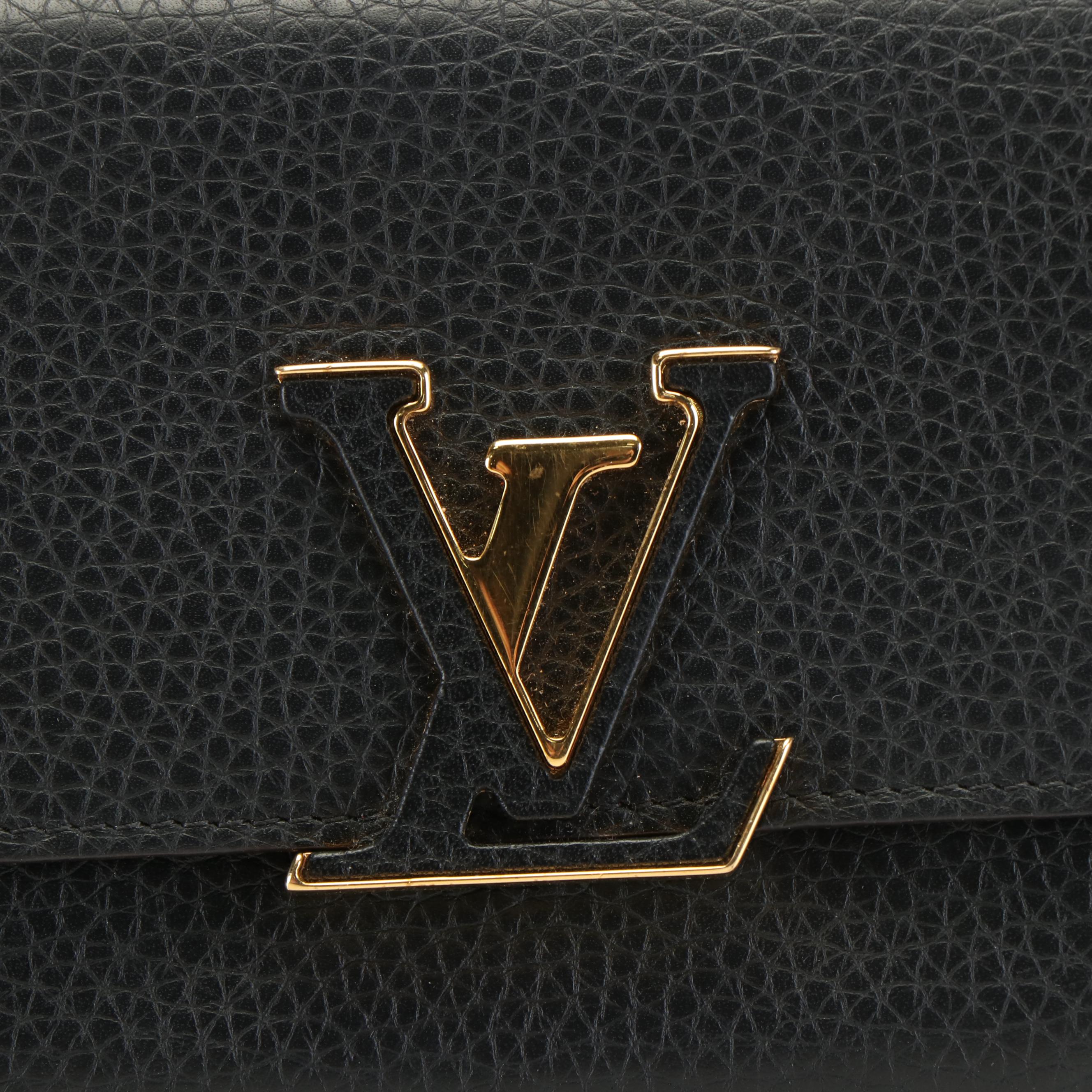 Louis Vuitton Capucines LV Logo Black Leather Continental Wallet  Clutch Bag